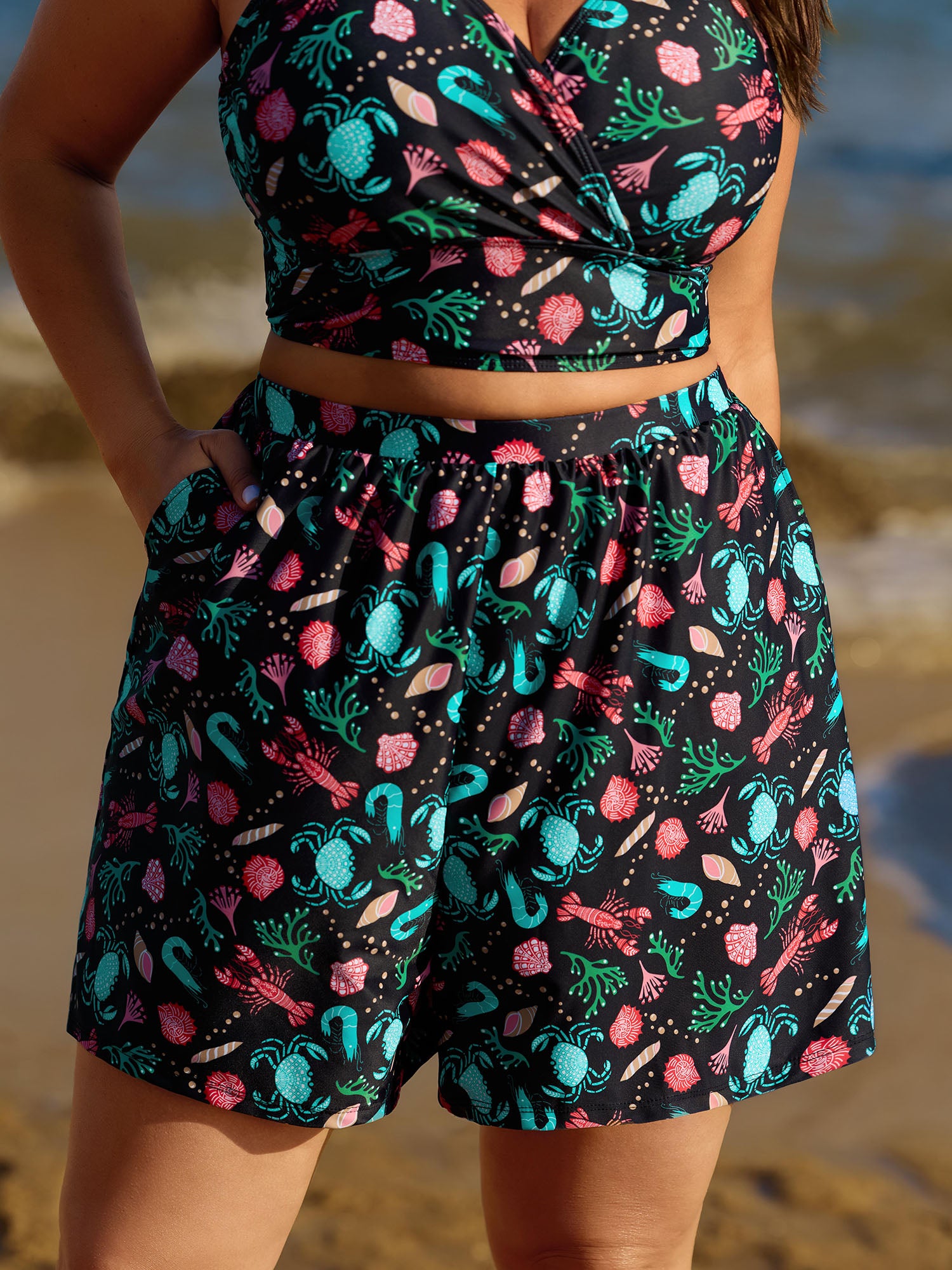 Ocean Print Pockets Swim Shorts