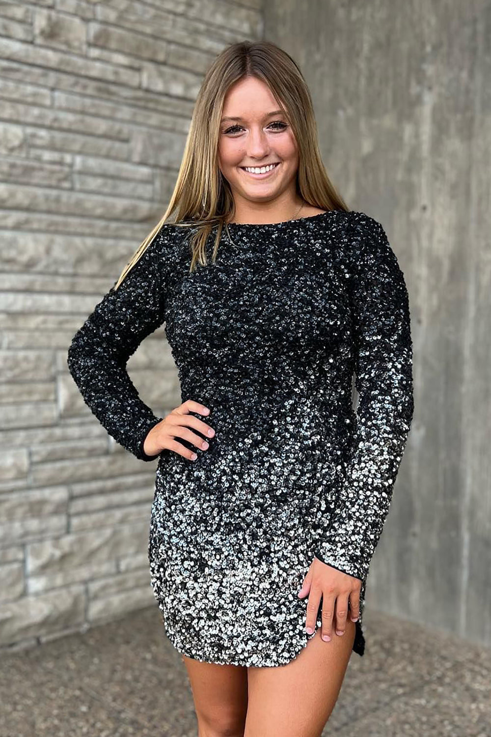 Sparkly Black Bateau Open Back Tight Short Homecoming Dress/Mini Dress