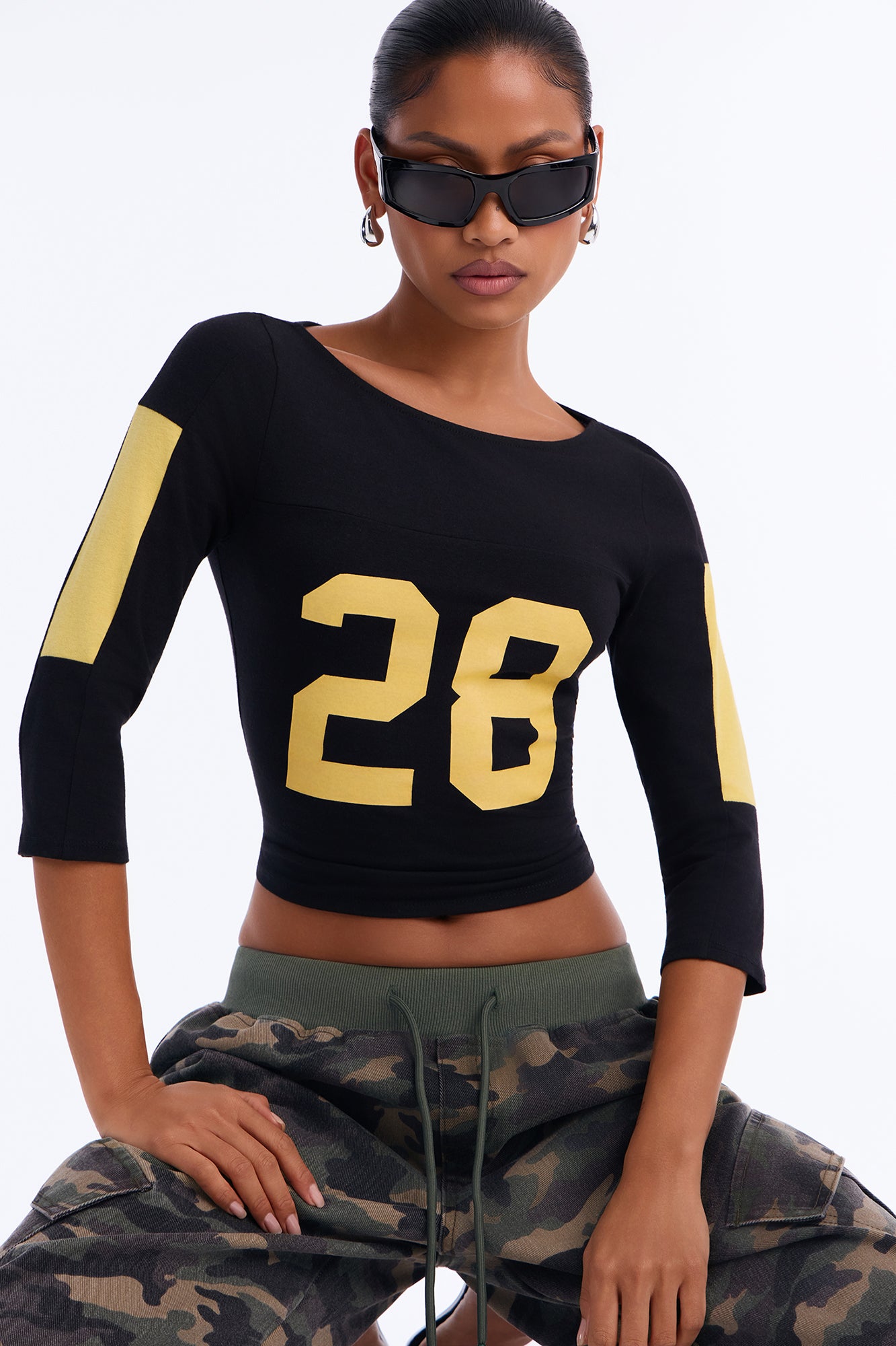 Game Day Ready Boat Neck 3/4 Sleeve Tee - Black