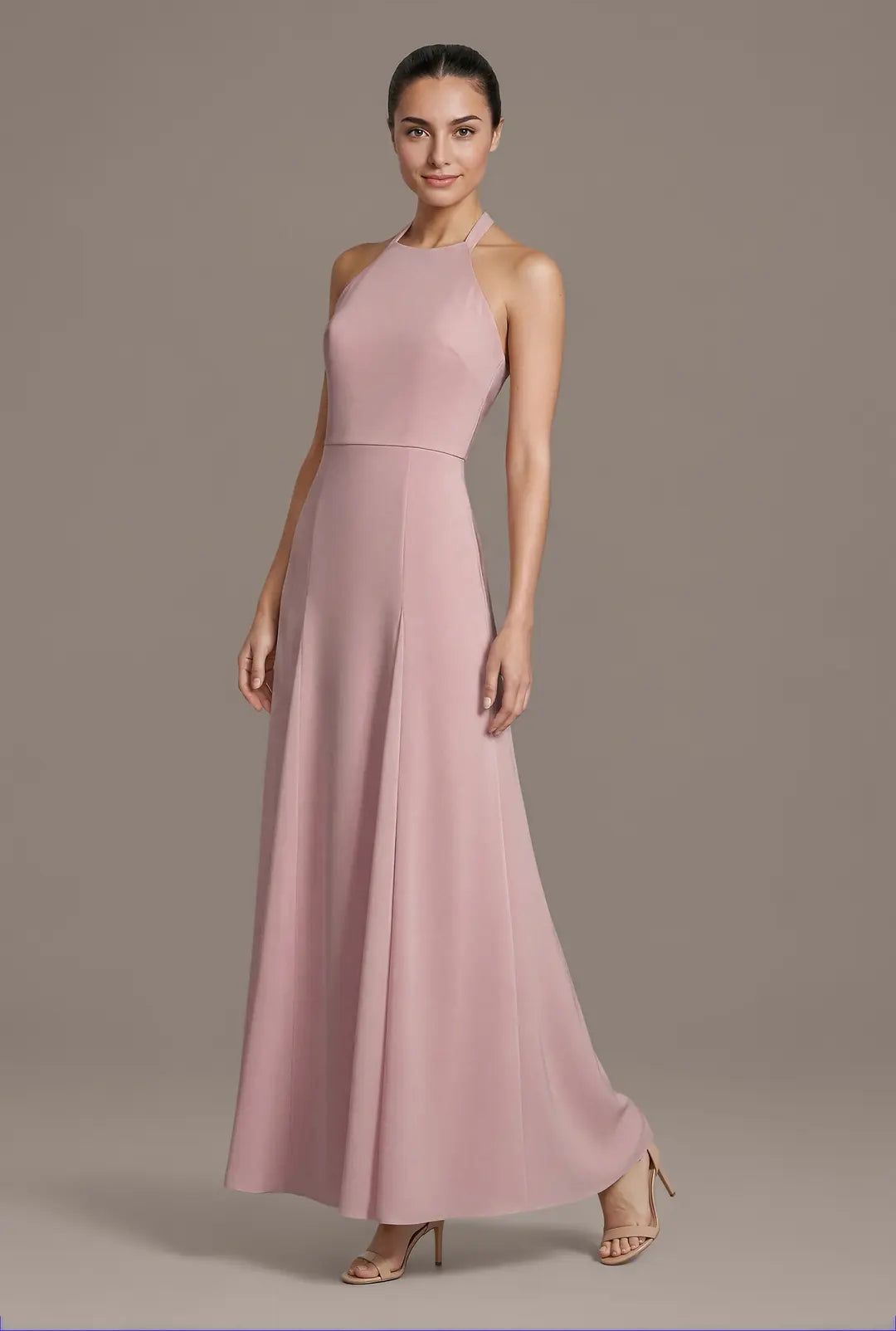 Matte Satin and Chiffon Halter A-Line Dress