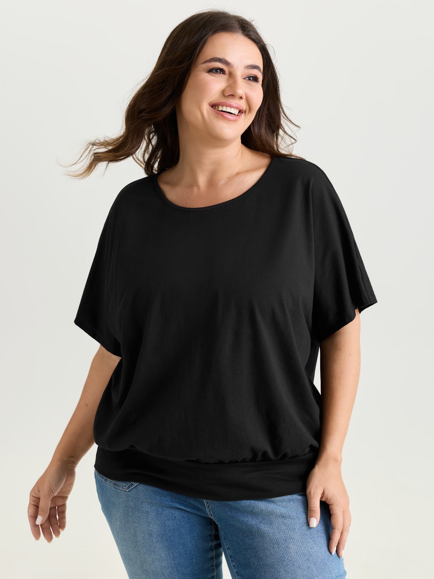 Batwing Sleeve Bubble Hem T-Shirt