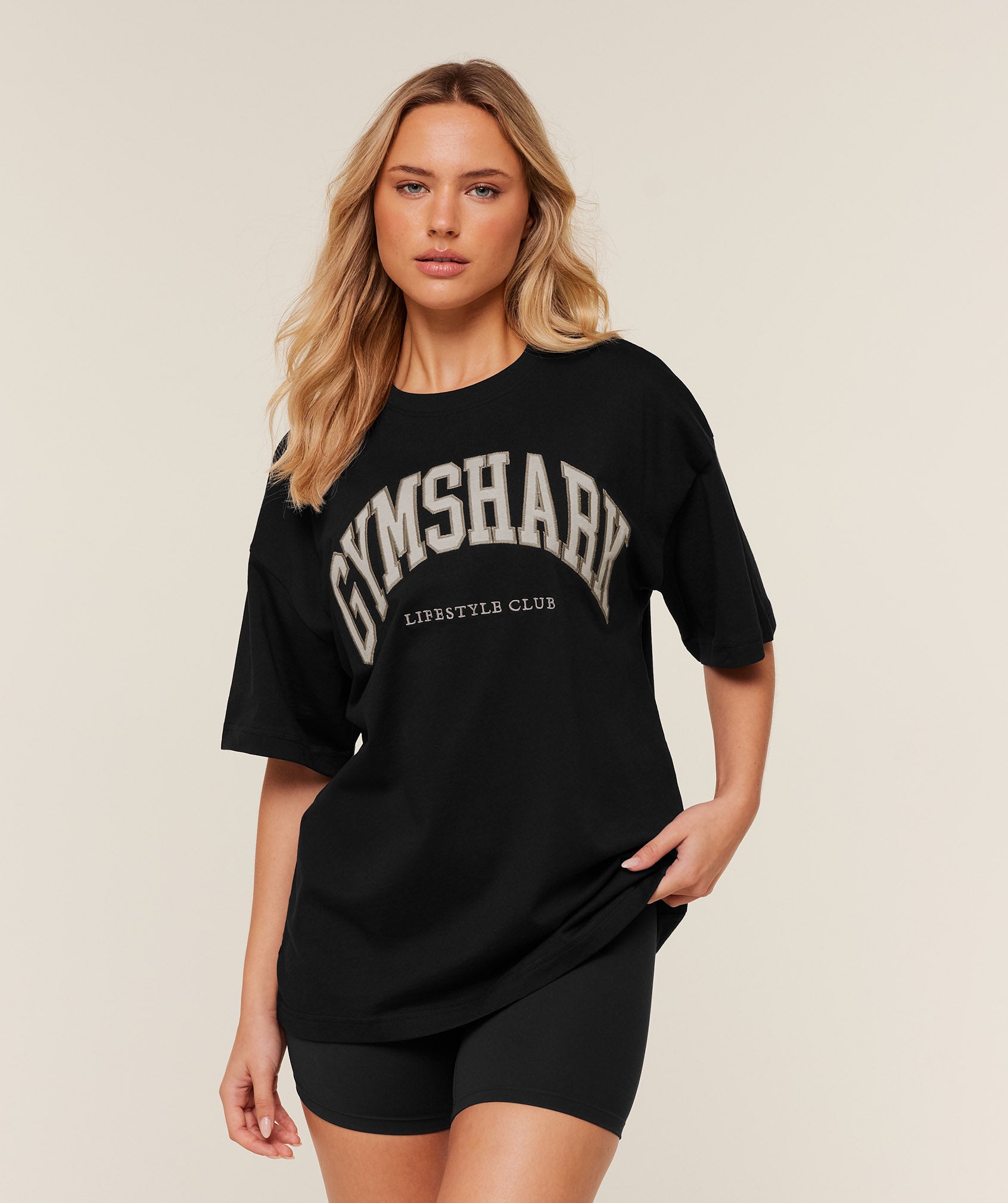 Gymshark Collegiate Graphic T-Shirt - Black/Pebble Grey