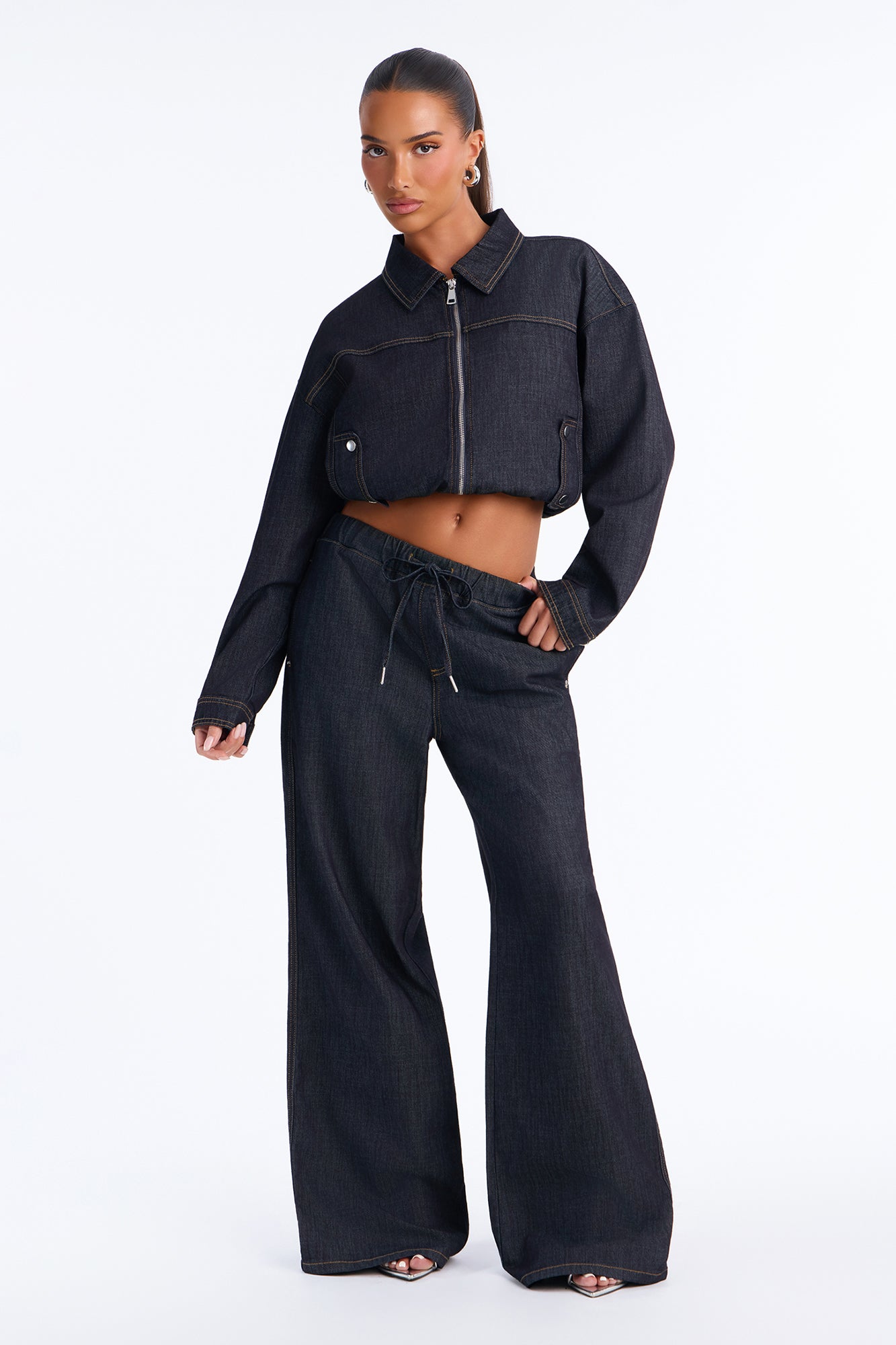 Manuela Tie Waist Denim Pant Set - Dark Wash