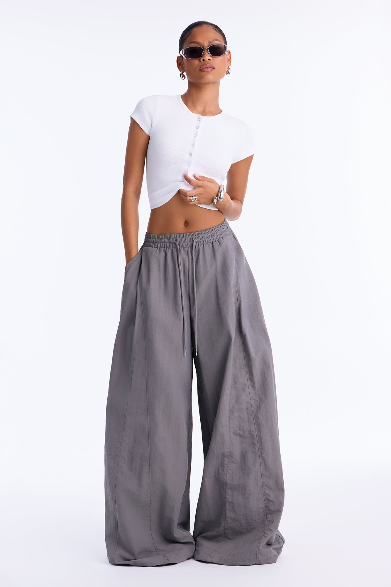 Static Energy Super Wide Leg Windbreaker Pant 33″ - Grey