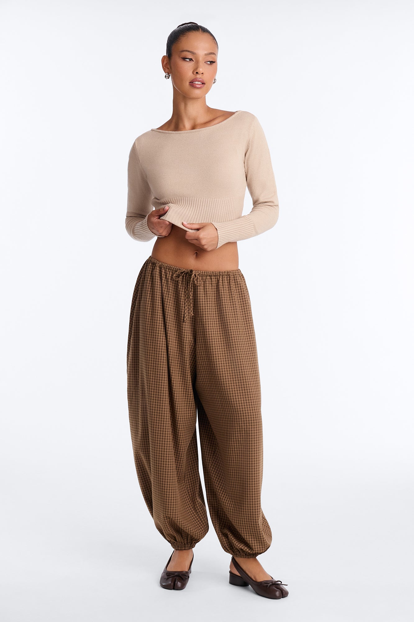 Jolie Plaid Low Rise Jogger - Brown Combo