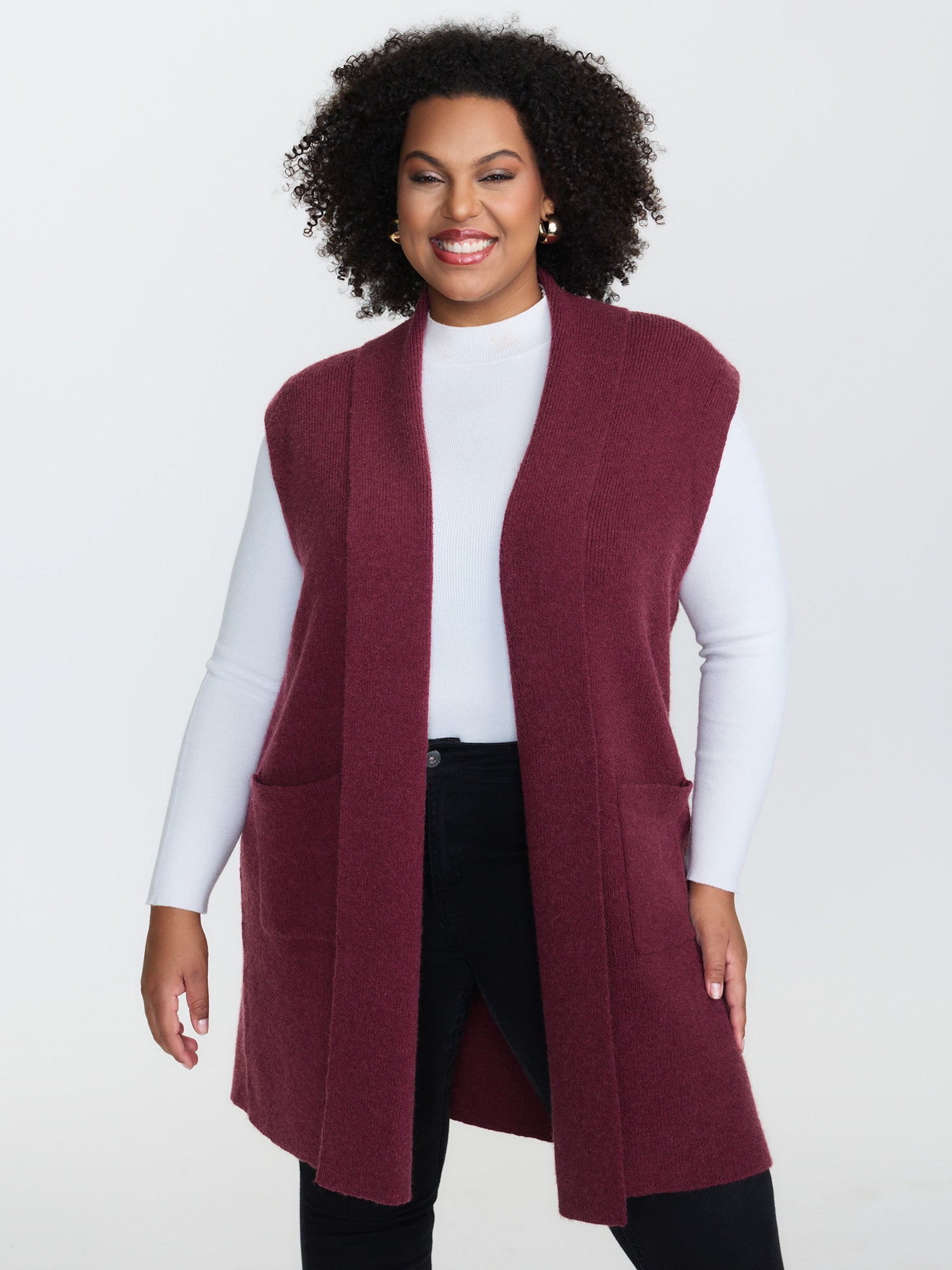 Folded Collar Open-Front Knit Cardigan