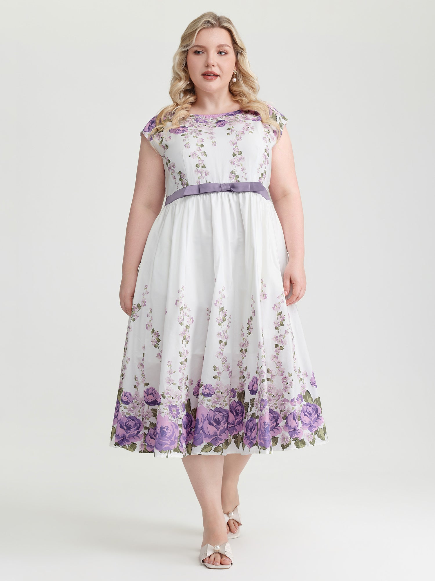 Blooming Floral Print Bow-Tie Waist Midi Dress