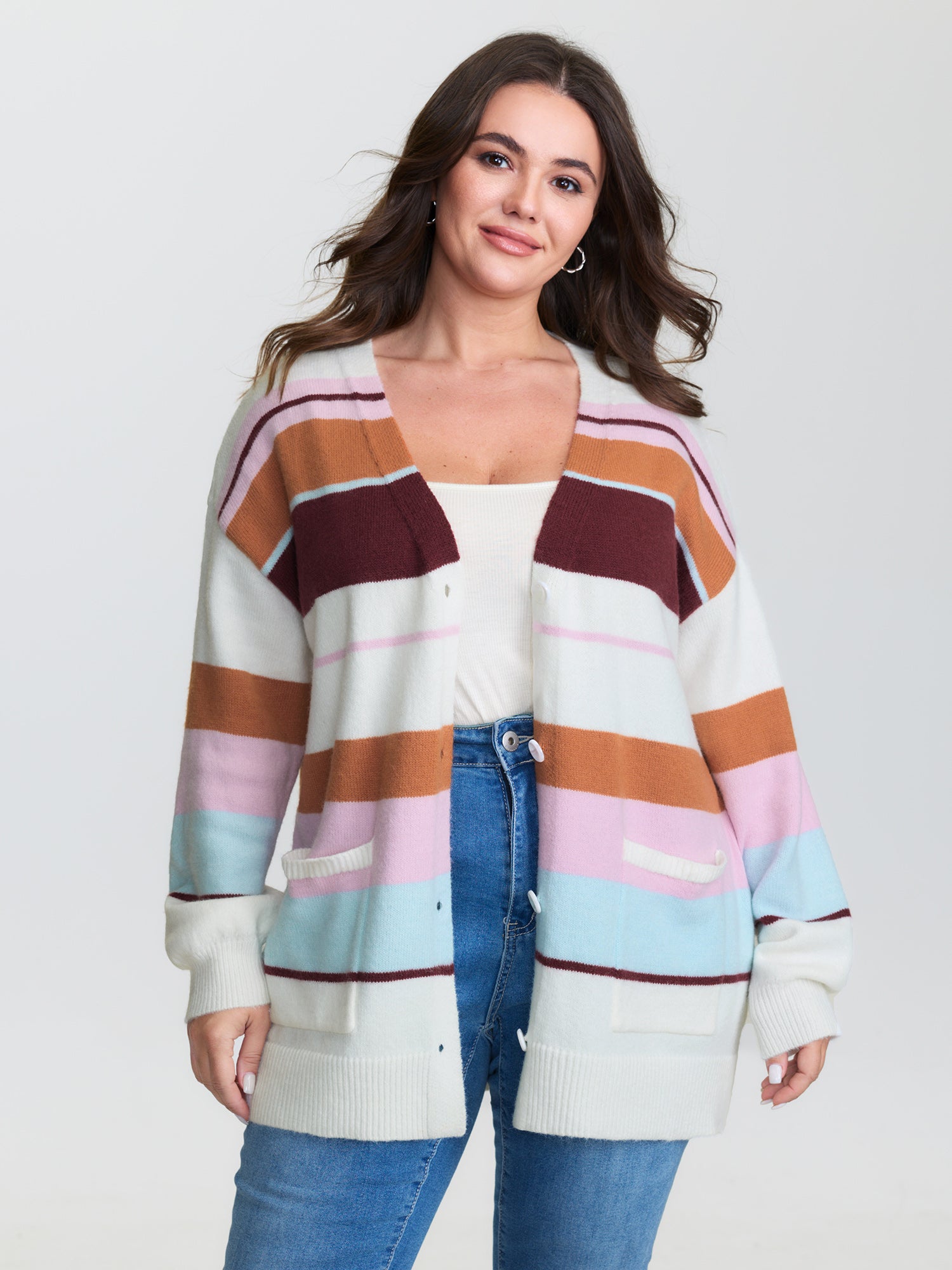 Colorful Stripes Button Knit Cardigan