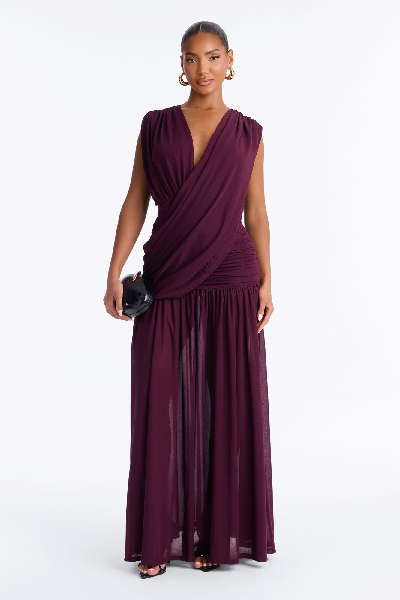 Evelyn Draped Chiffon Maxi Dress - Plum