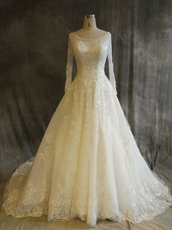 Gorgeous Ball Gown Long Sleeves Lace Chapel Train Wedding Dresses