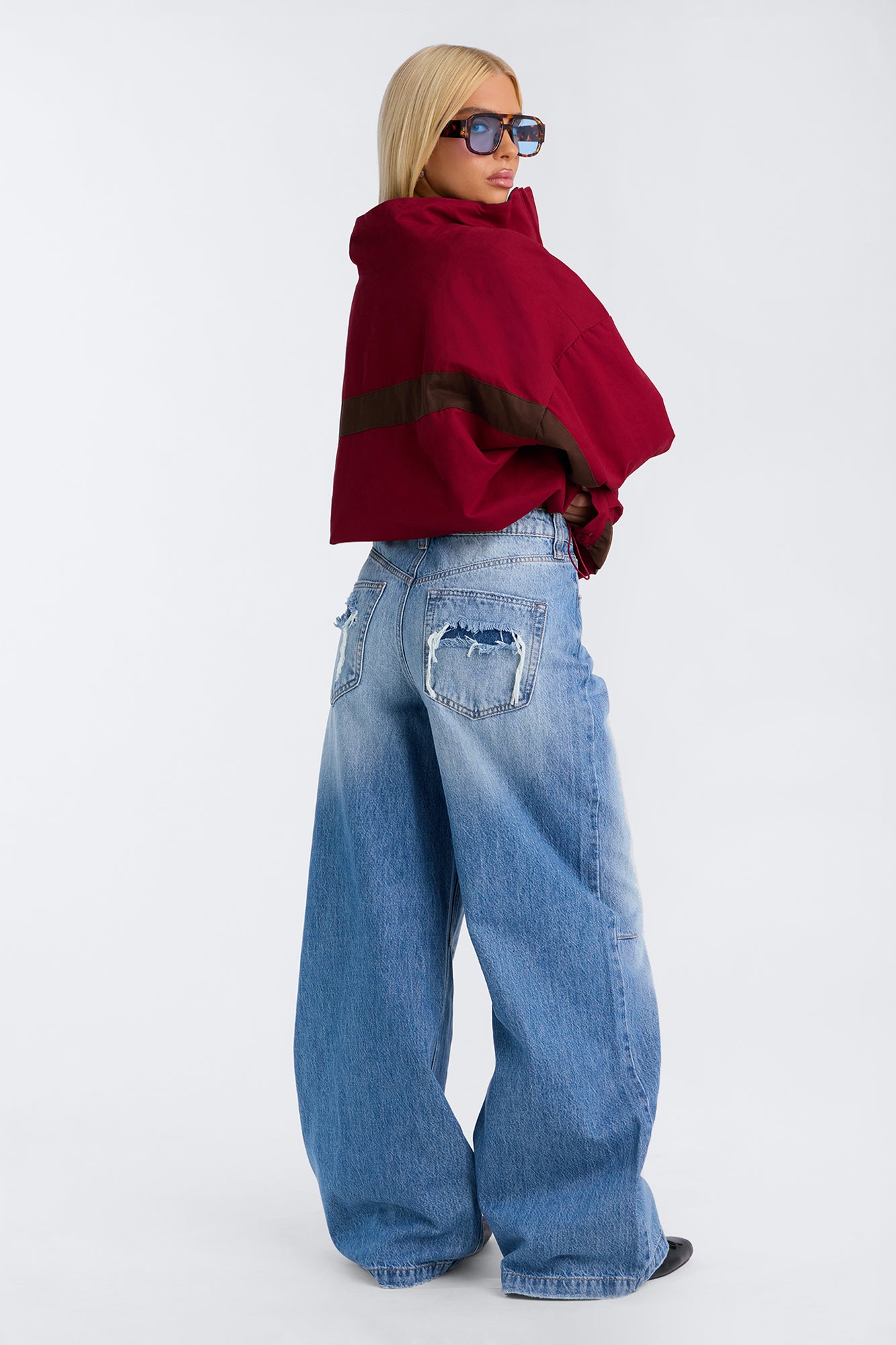 Twice As Nice Ripped Wide Leg Jeans - Medium Wash