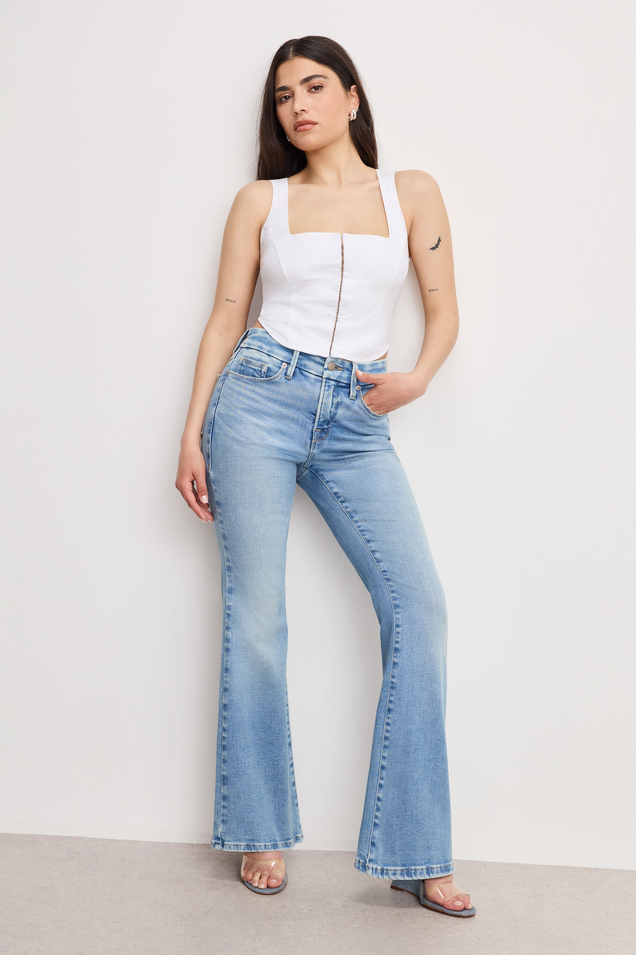 DOLLY JOLEANS PETITE FLARE JEANS | INDIGO1019