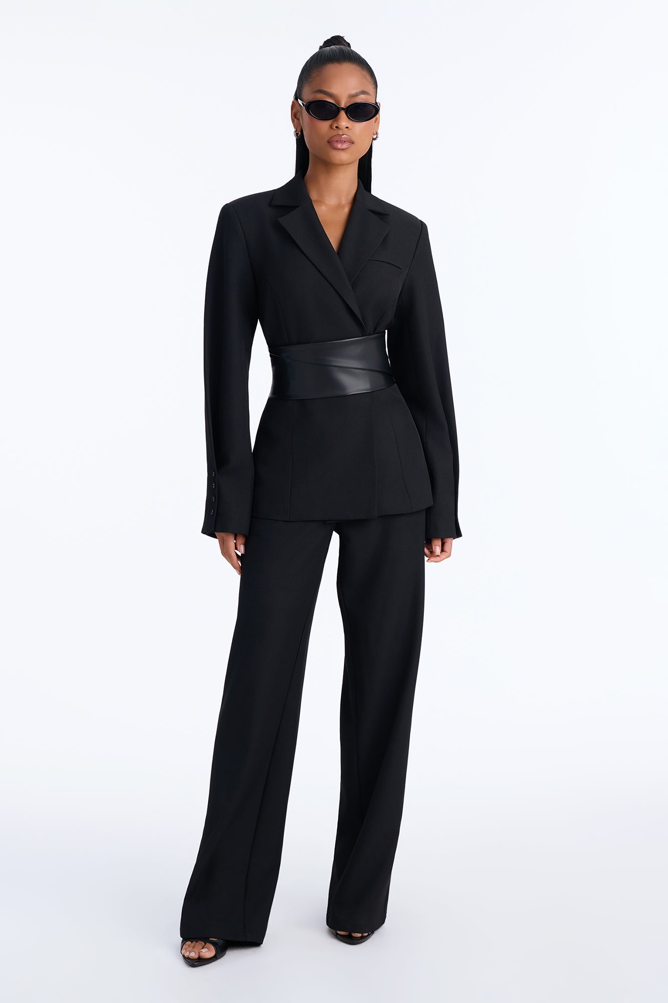 Get In Line Belted Pant Set - Black