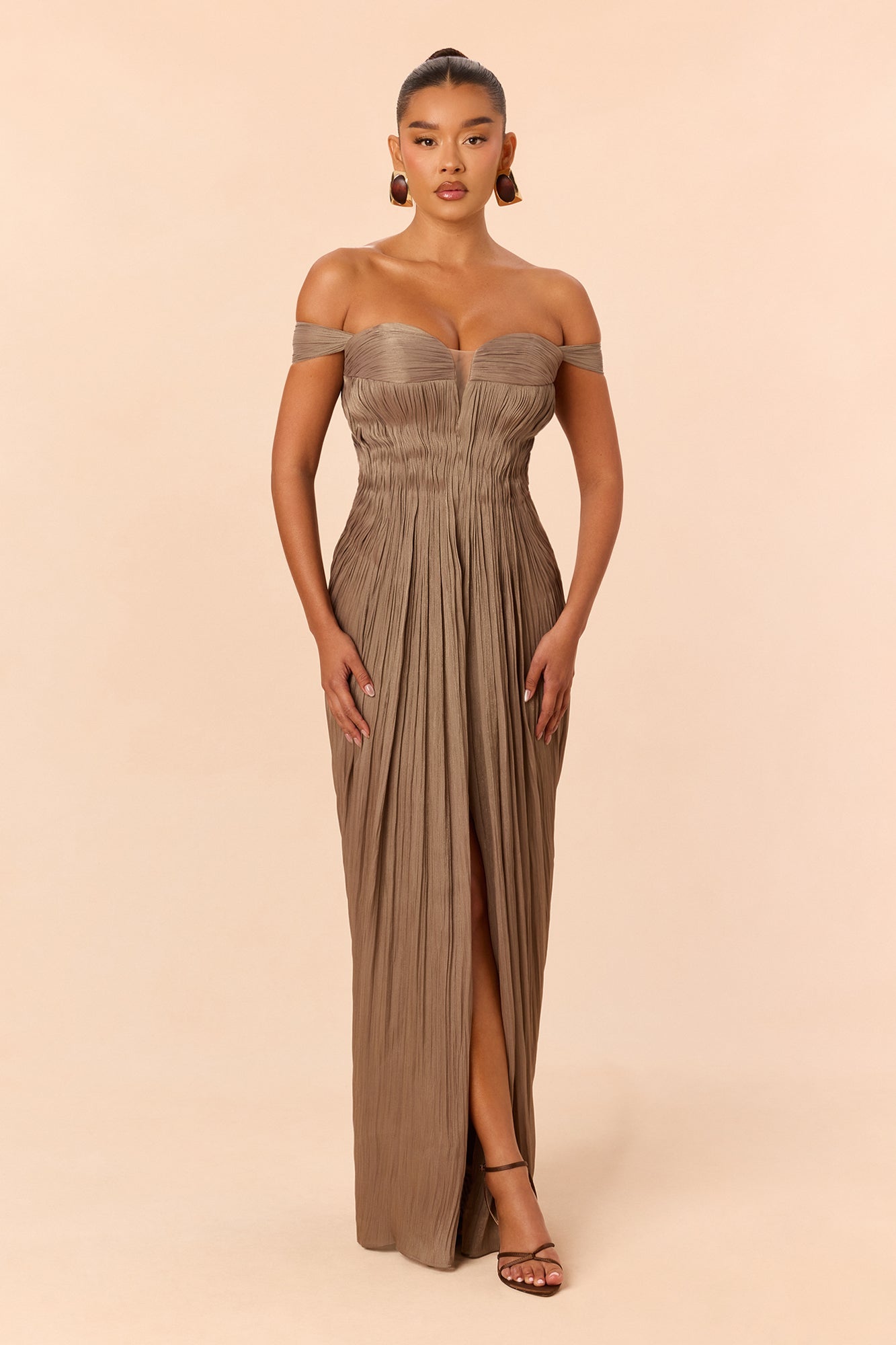 Georgie Pleated Organza Gown - Mocha