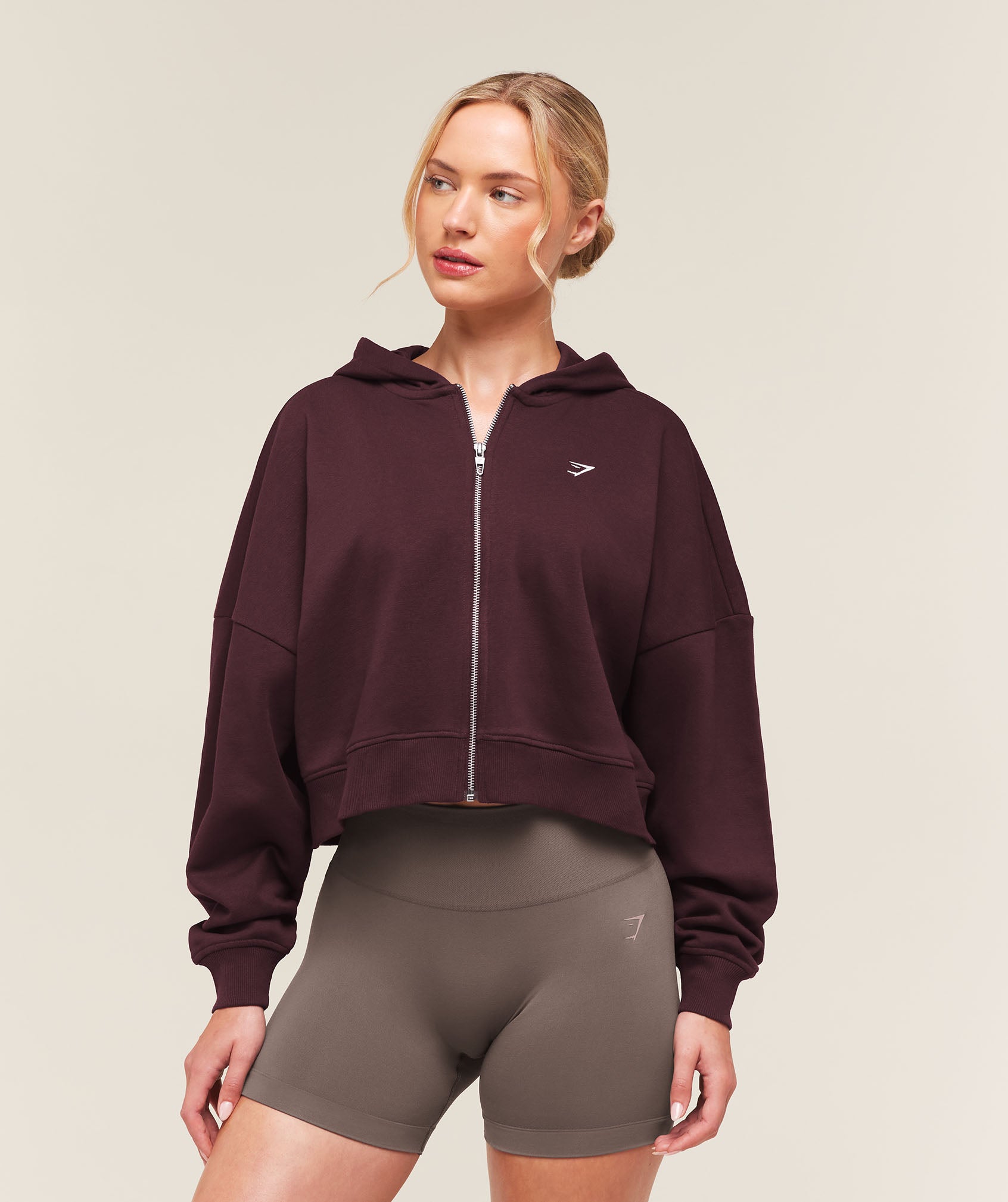 Gymshark Training Oversized Boxy Zip Through Hoodie - Cherry Purple