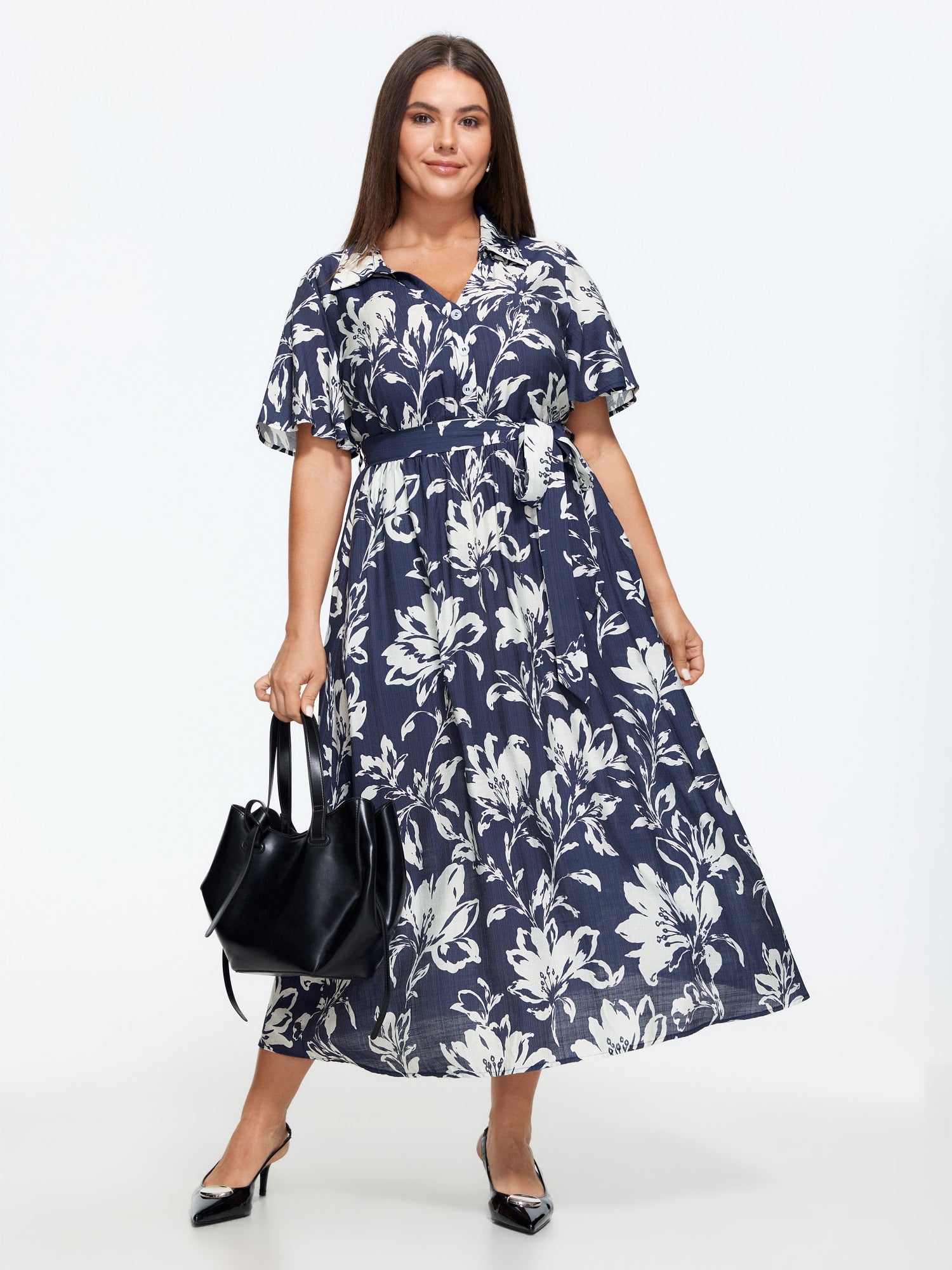 Floral Print Belted Flowy Maxi Dress