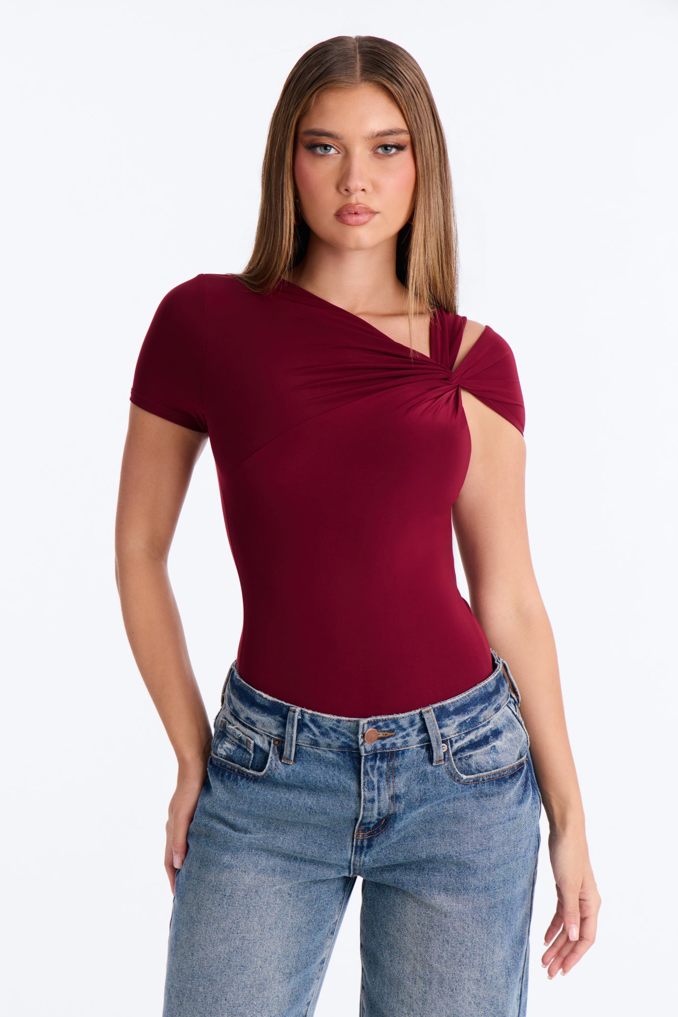 Twist It Up Cut Out Bodysuit - Wine