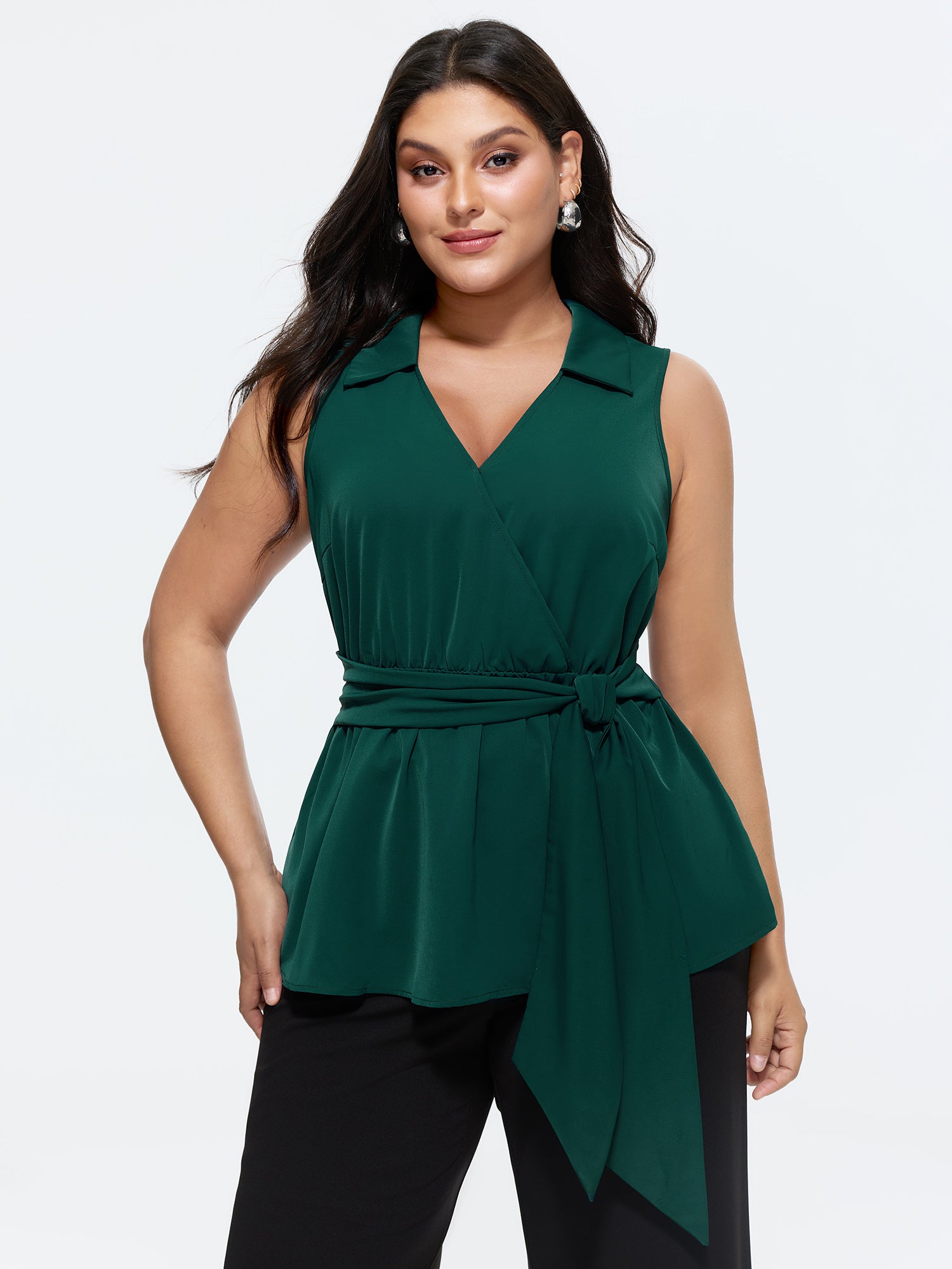 Collared Wrap Side Tie Long Tank Top