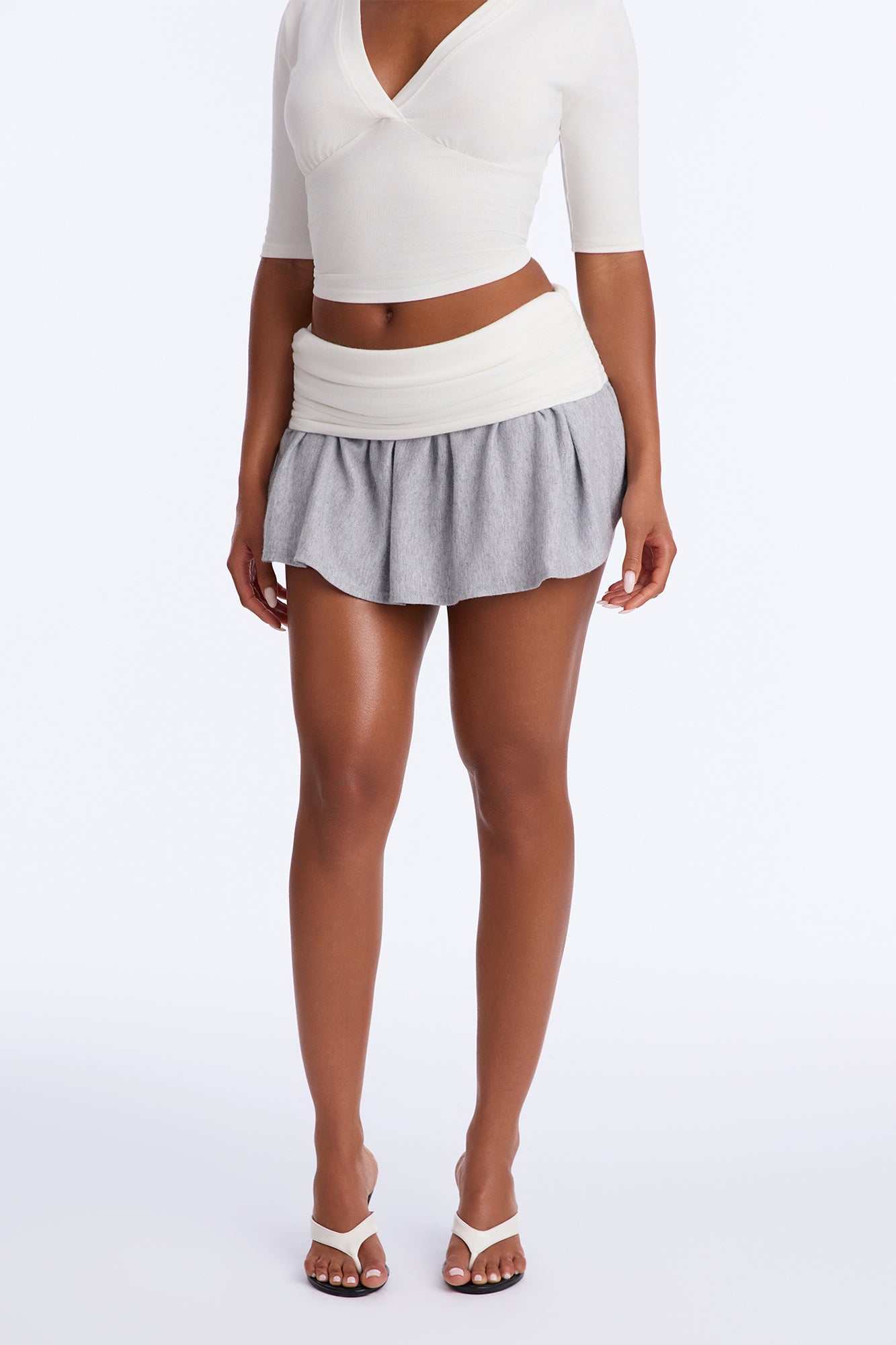 Tinsley Foldover Sweater Knit Mini Skirt - Grey/combo