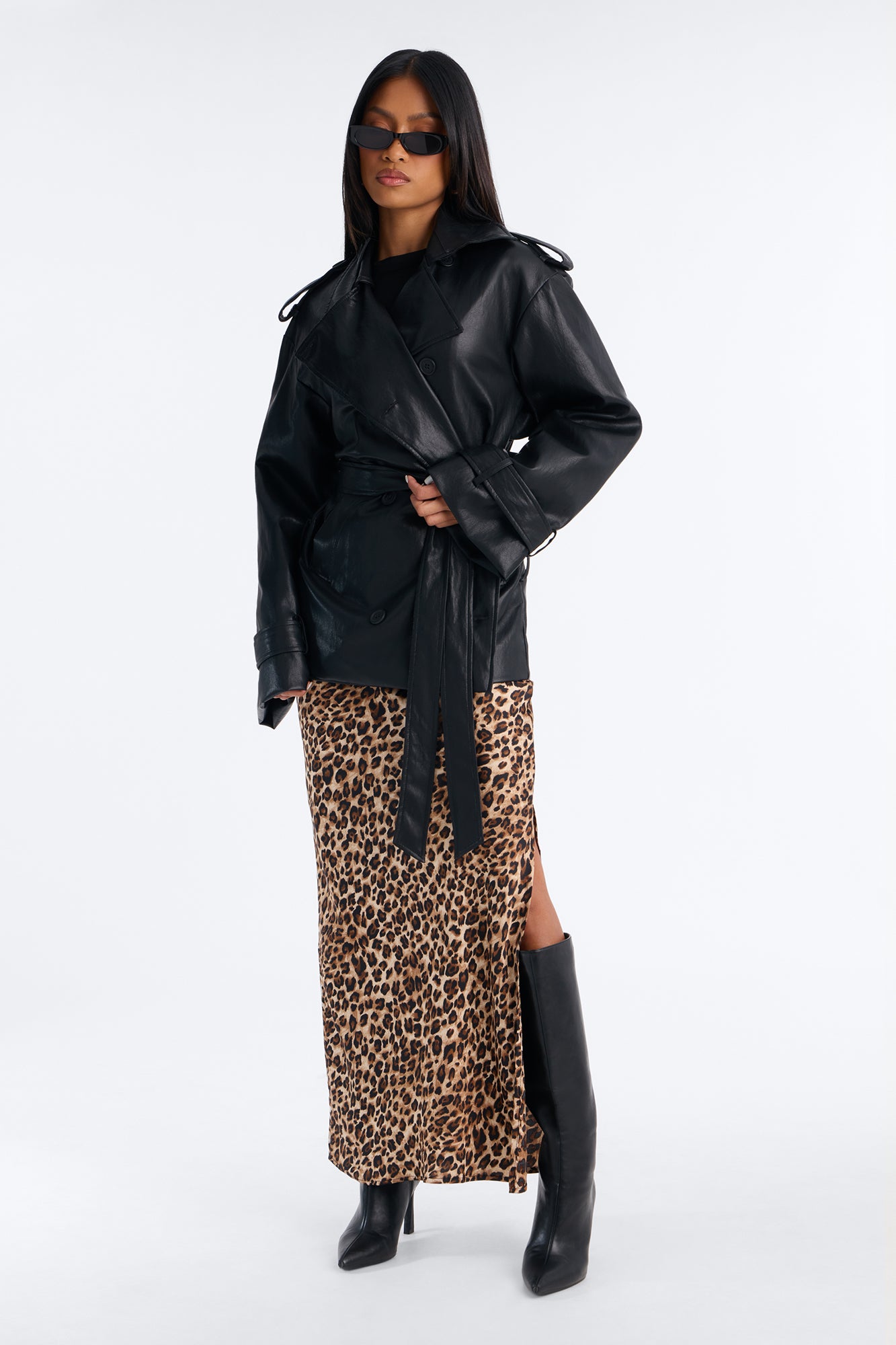 Fierce For You Satin Maxi Skirt - Brown/combo