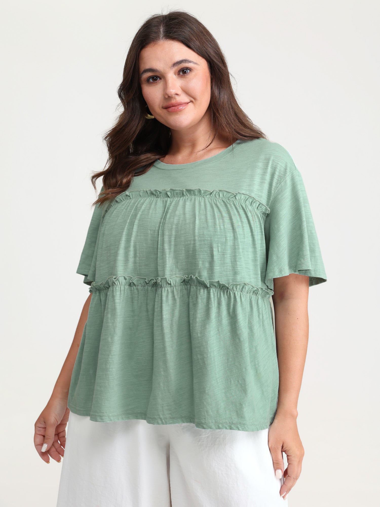 Pure Cotton Stretchy Lace Trim T-Shirt