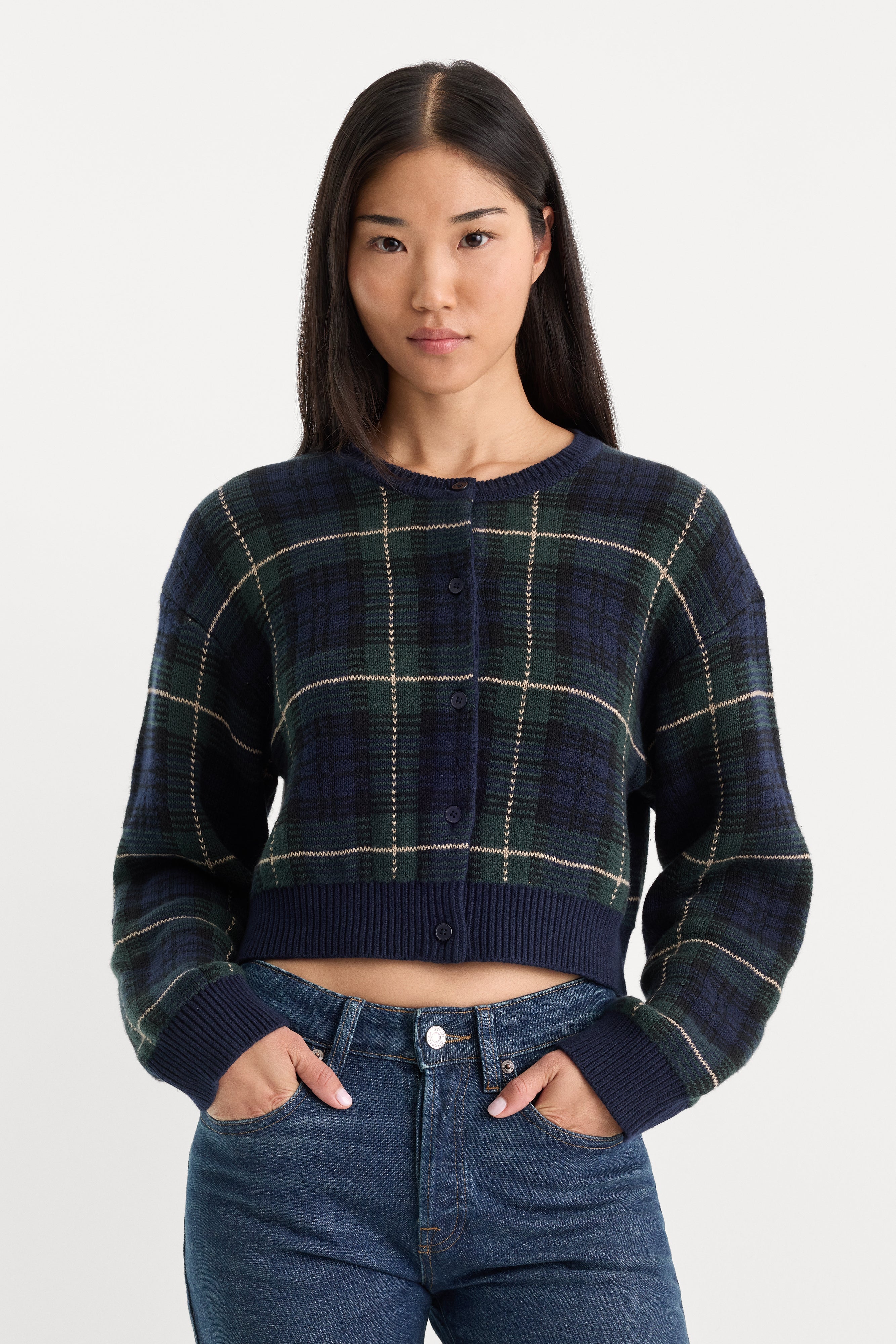 THE JACQUARD CARDIGAN | FOREST PLAID