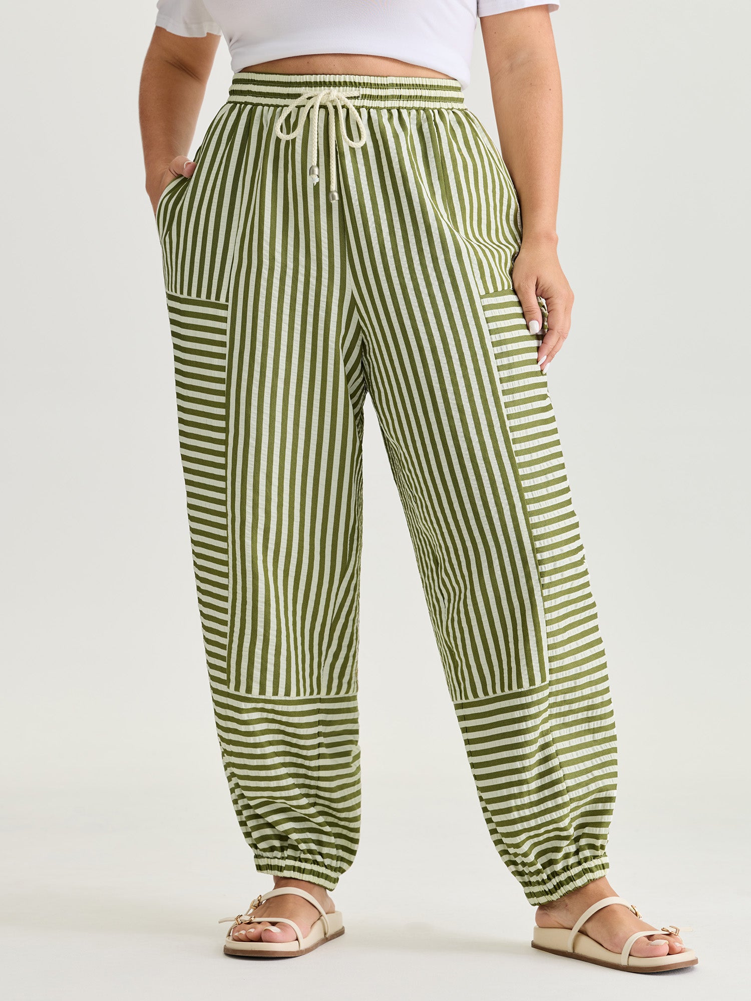 Striped Print Cuffed Hem Pants