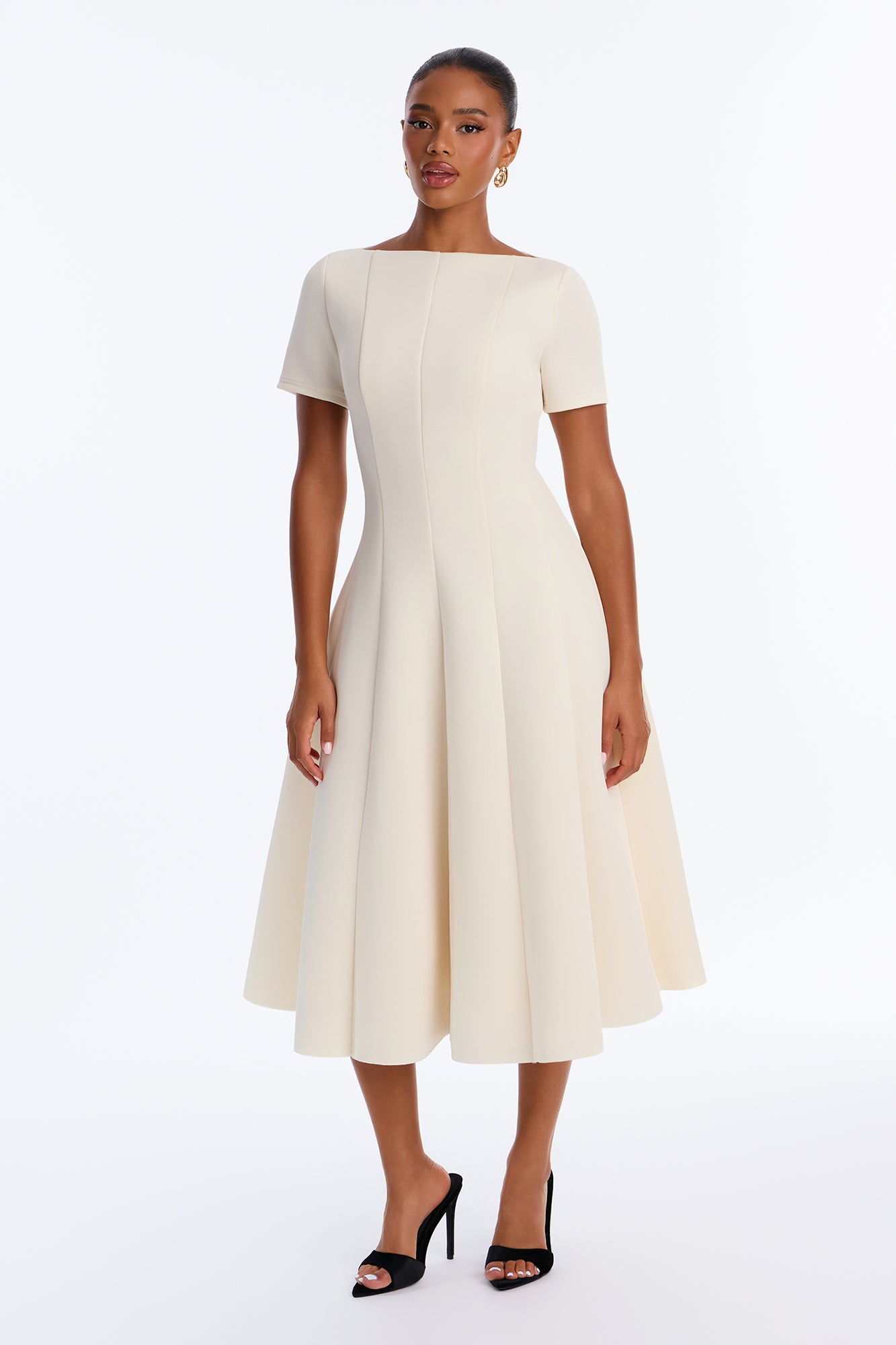 Sweet Sunday Pleated Short Sleeve Midi Dress - Cream