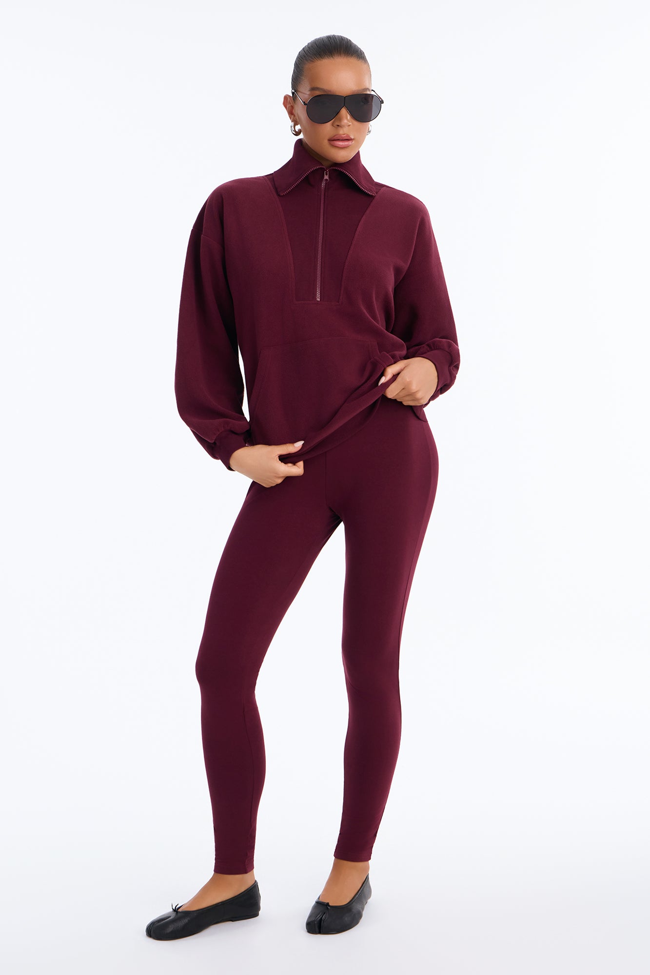 Alice Quarter Zip Legging Set - Burgundy