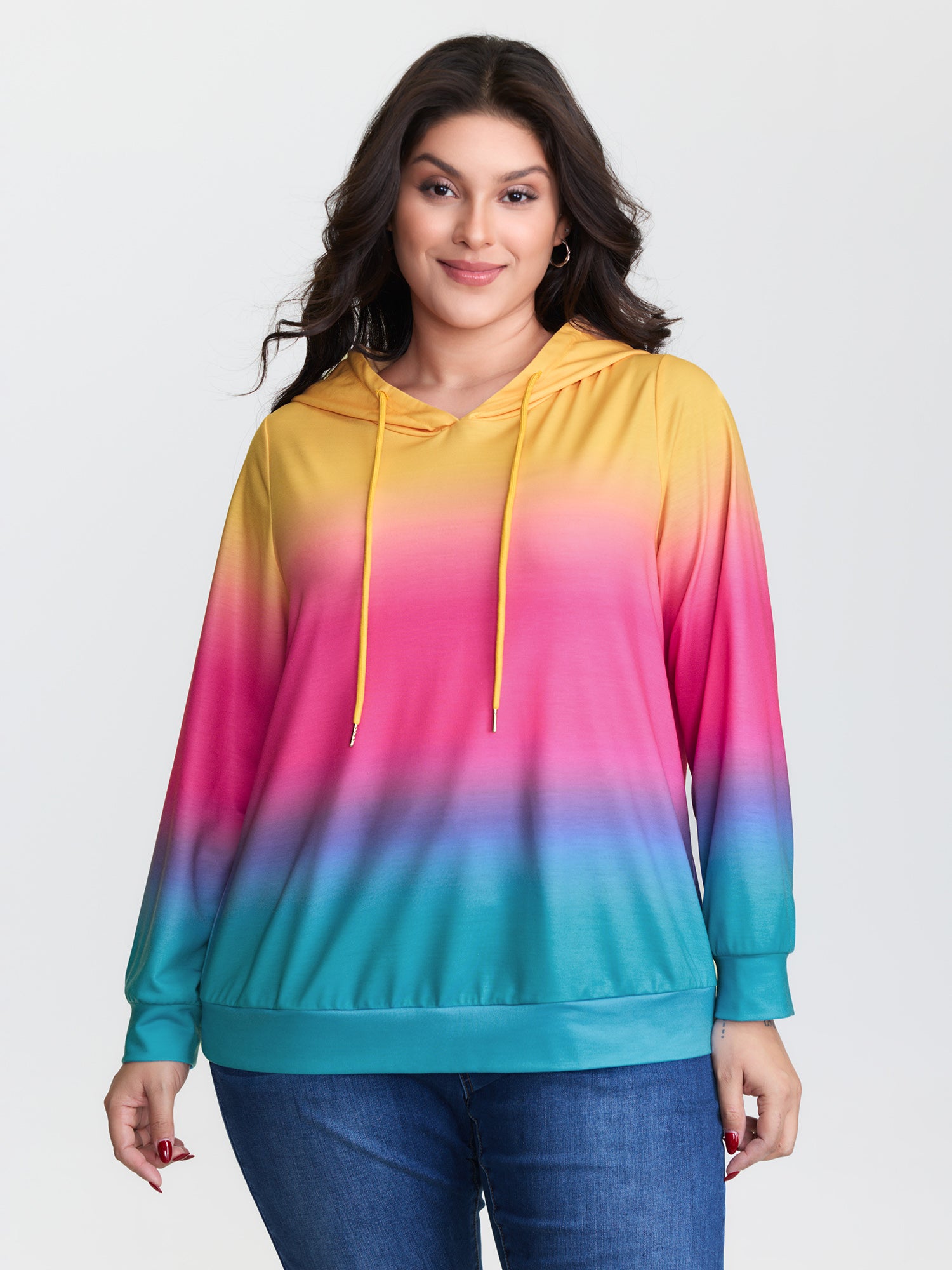Color Gradient Stretchy Hem Hoodie