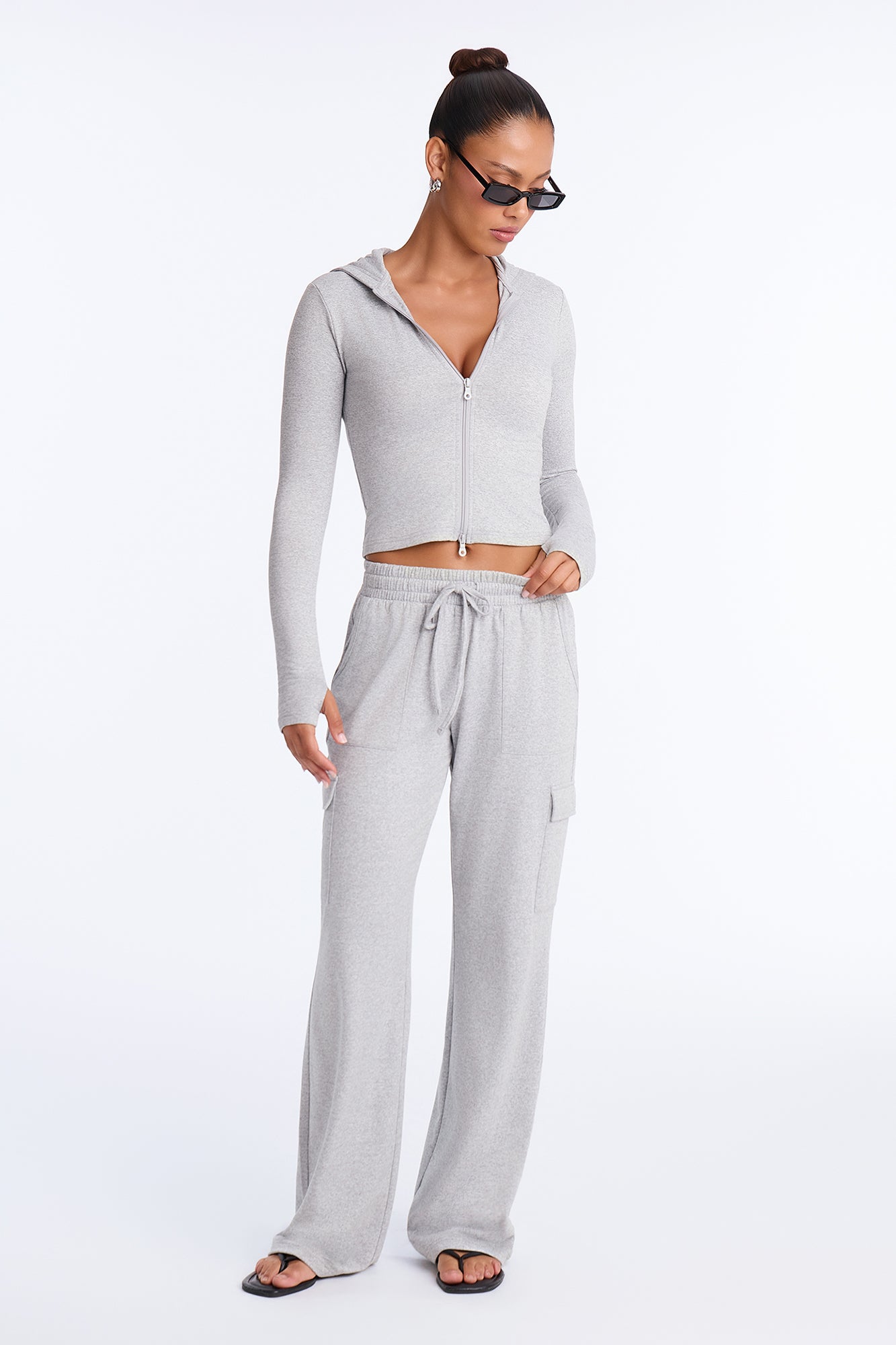 Cargo Comfort Fleece Lined Pant Set - Heather Grey
