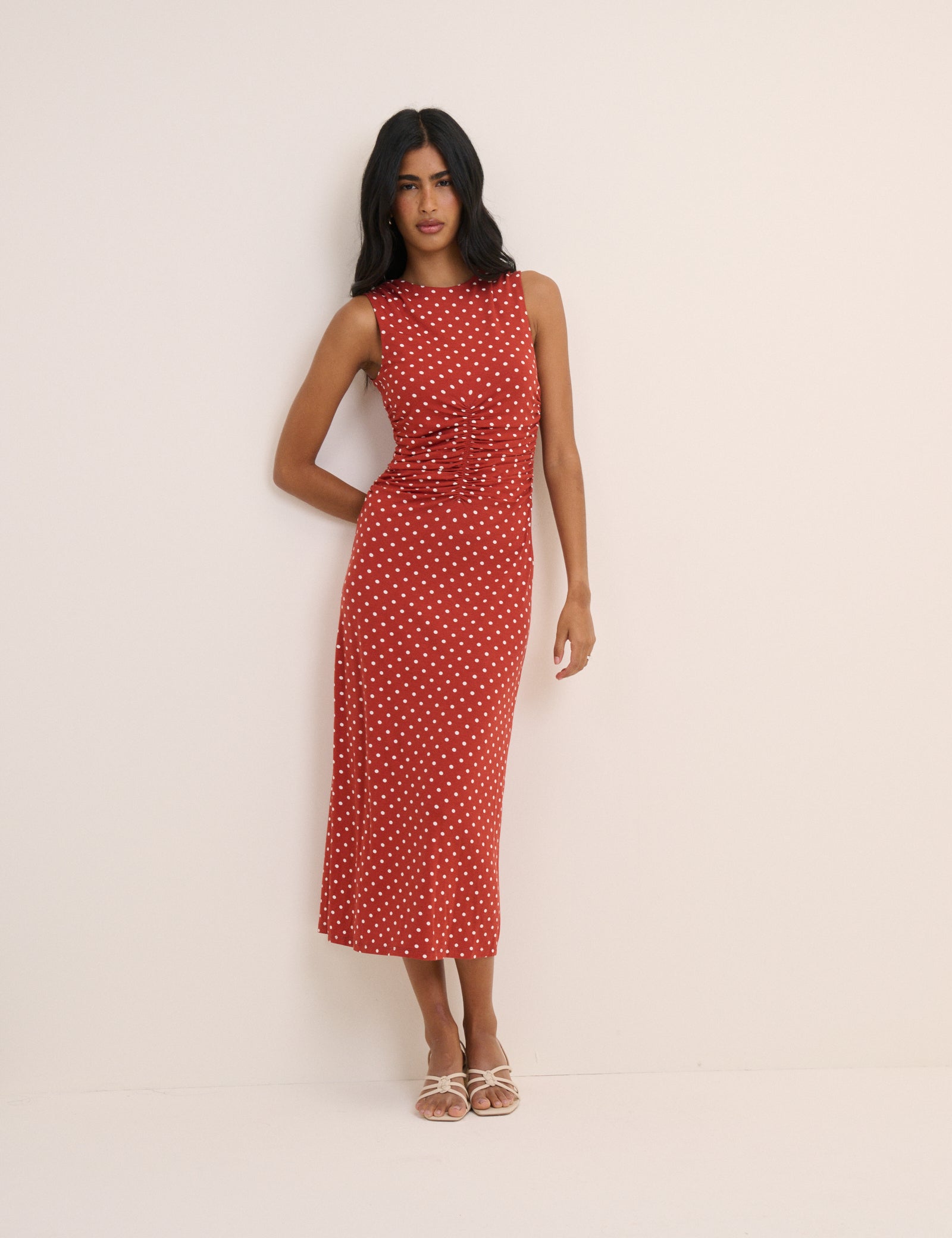 Red Polka Dot Jennifer Jersey Midi Dress