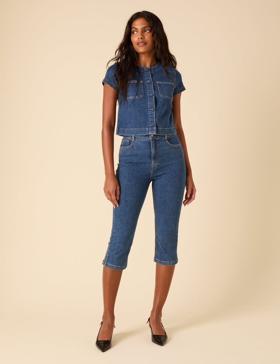 Blue Denim Capri Trousers