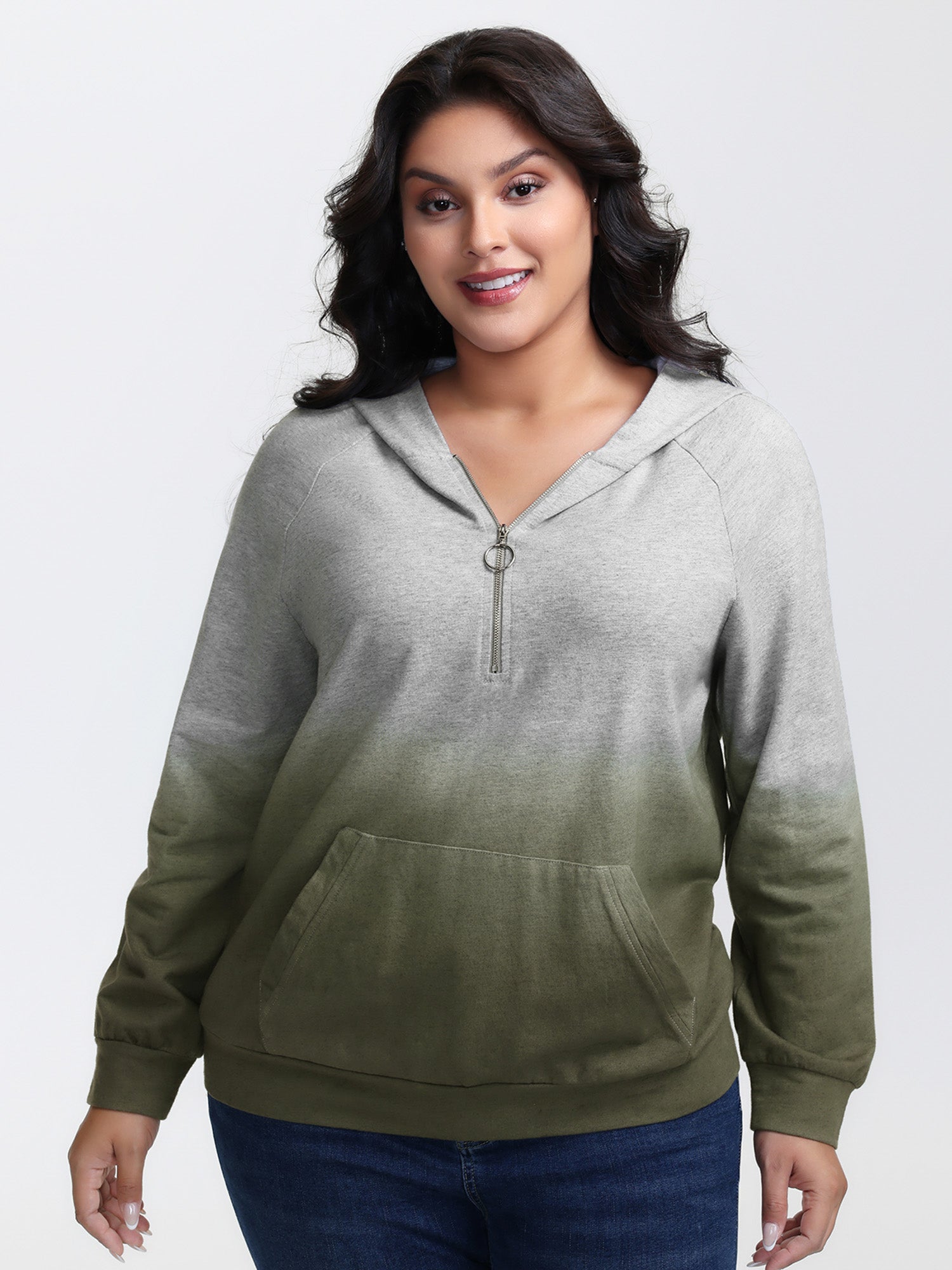 Cotton Dip-Dyeing Half-Zipper Hoodie