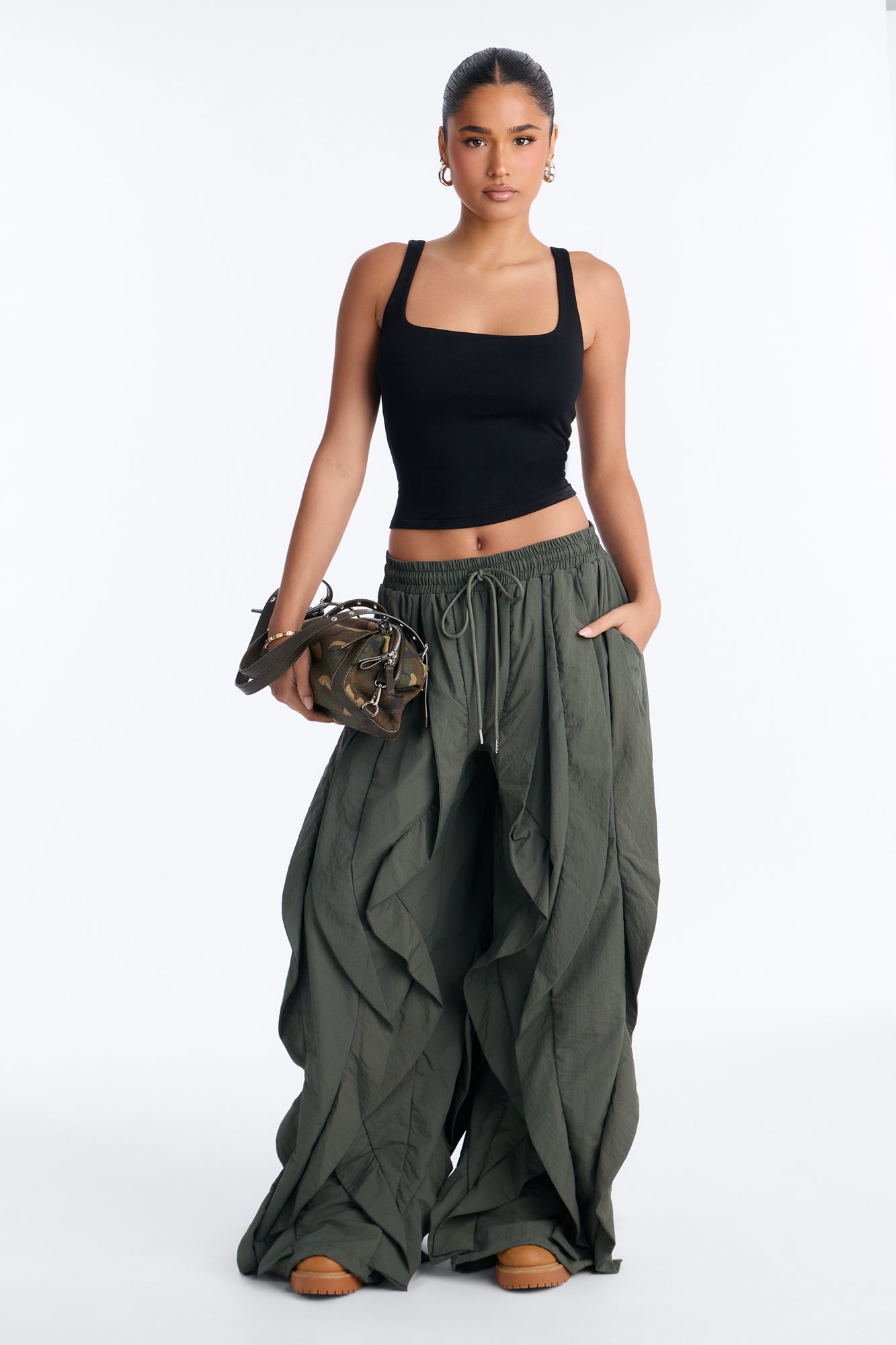 Jade Ruffled Jogger Pant - Dark Olive