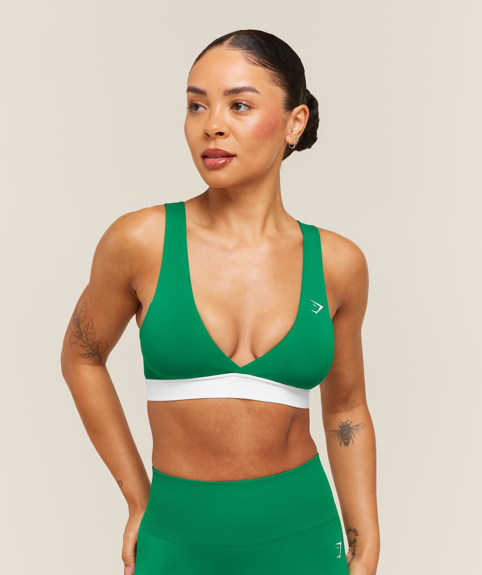 Gymshark Everyday Seamless Contrast Bra - Track Green