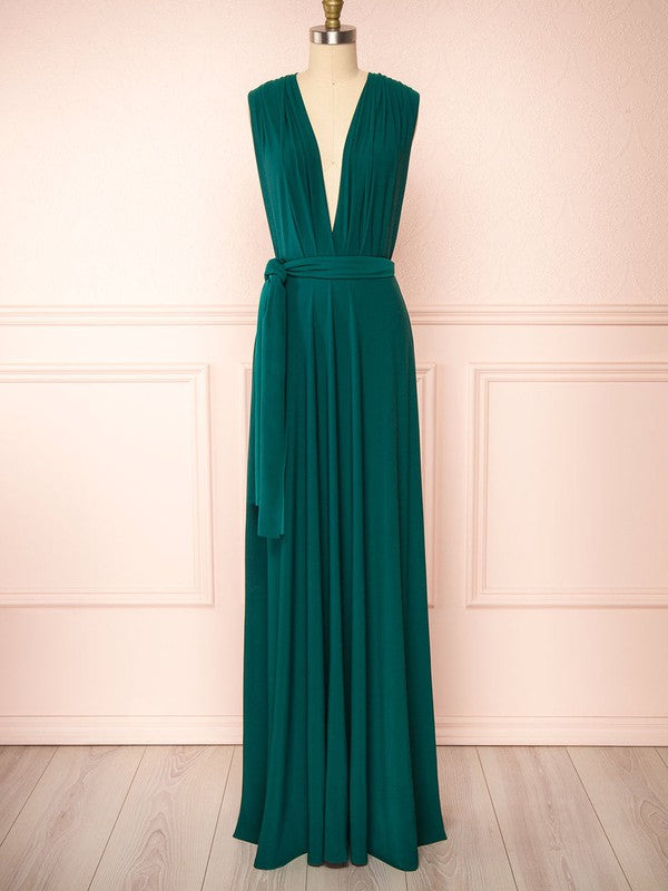 Gorgeous A-Line V-Neck Sleeveless Floor-Length Bridesmaid Dresses with Sash