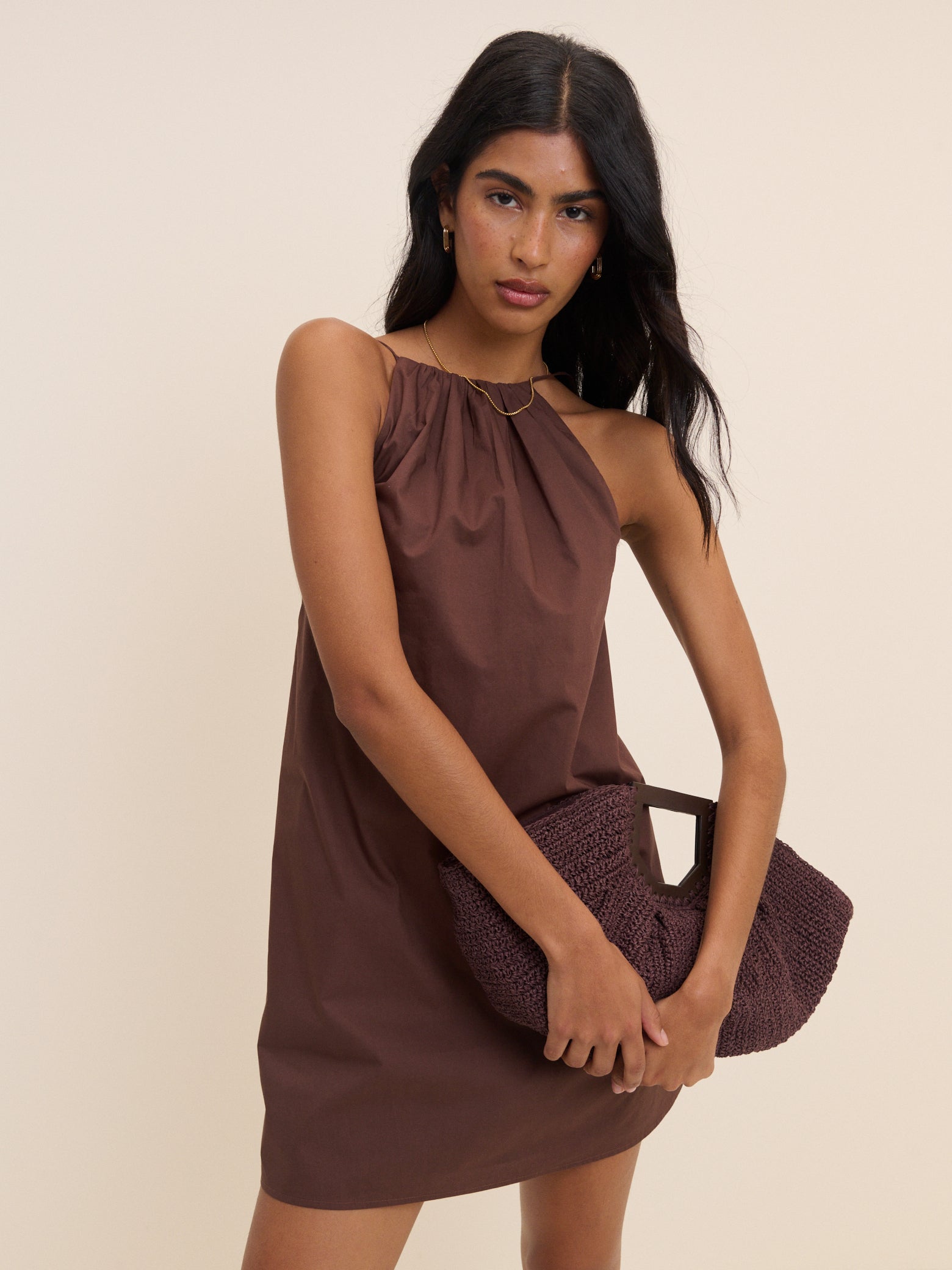 Brown Halterneck Alessia Mini Dress