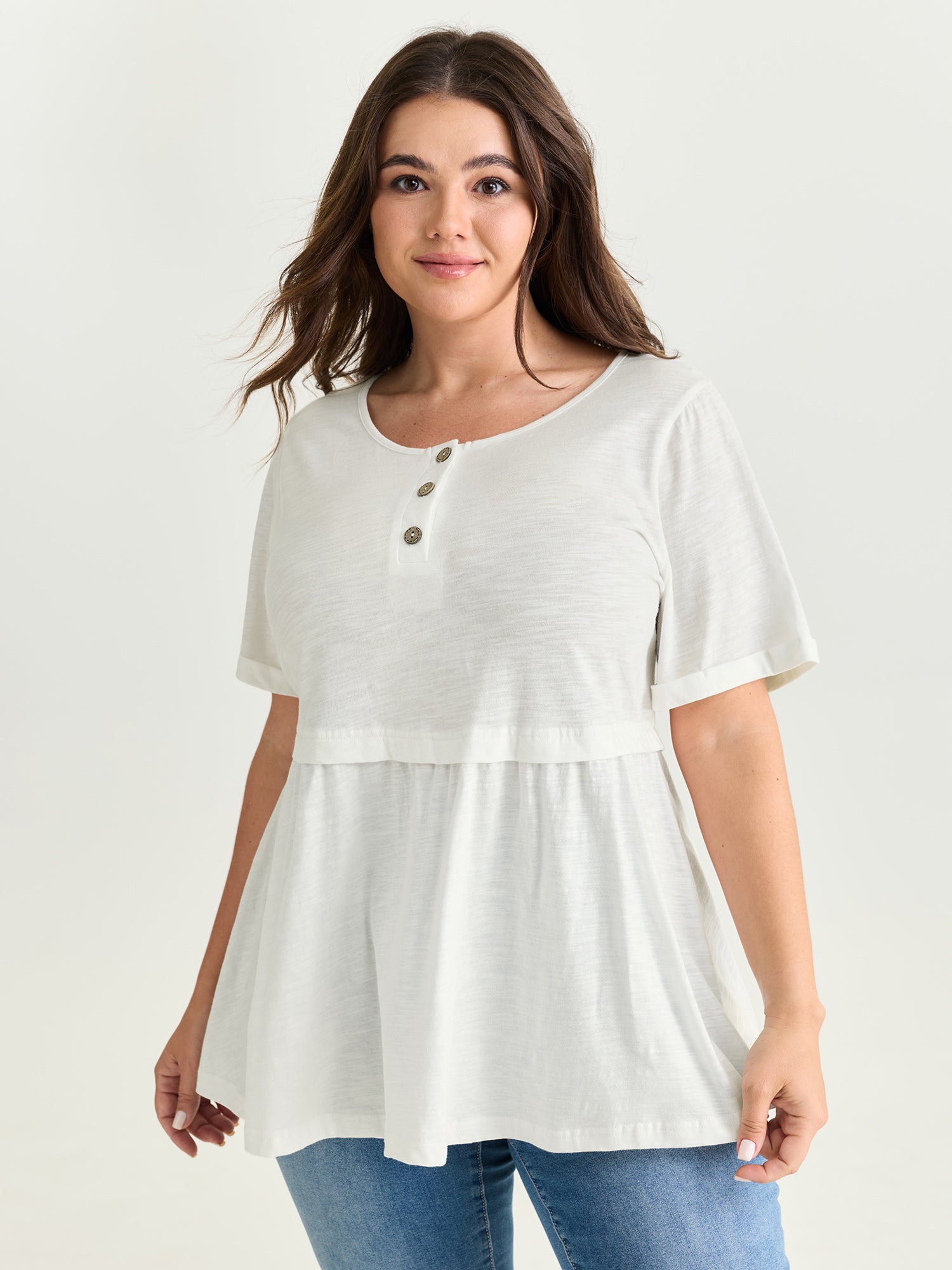 Pure Cotton Half Button Placket T-Shirt