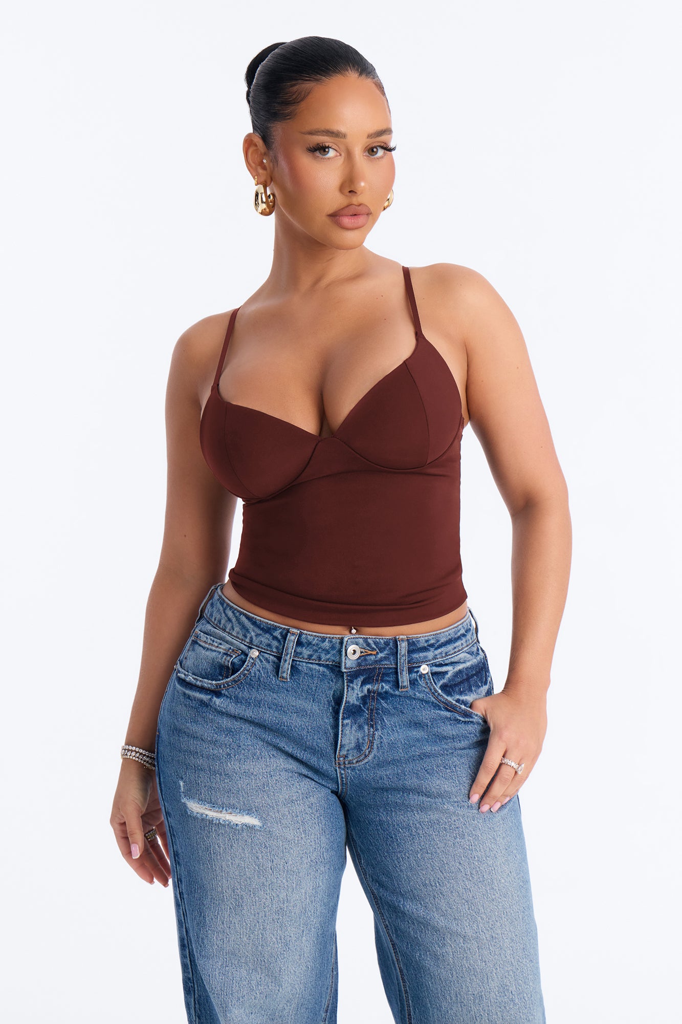 Kenny Padded Sweetheart Tank Top - Chocolate