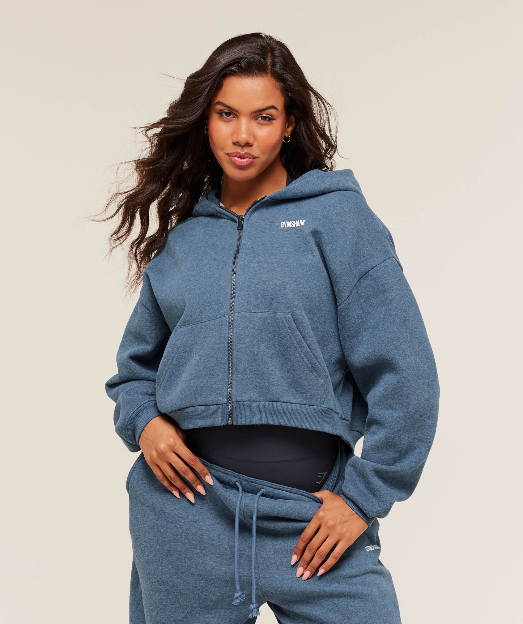 Gymshark Cosy Luxe Zip Through Hoodie - Bros Compound Blue Marl