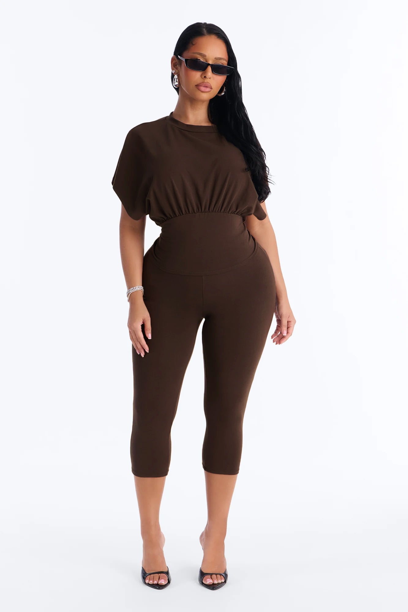 Tiana Cinched Capri Set - Brown