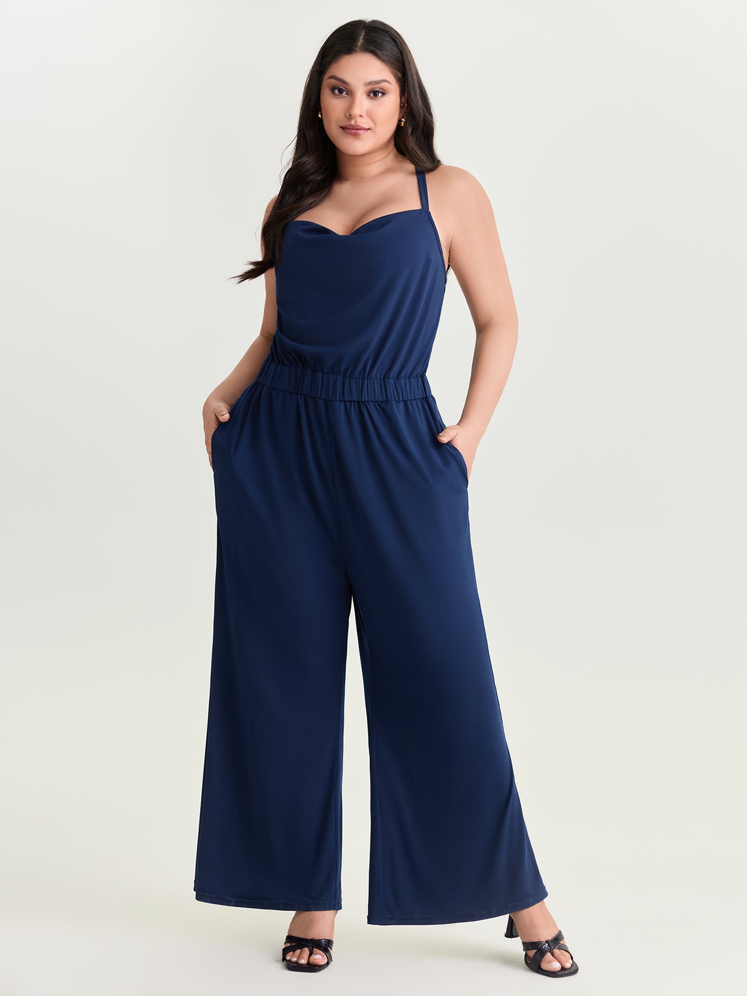 Cowl Neckline Crossover Straps Jumpsuit