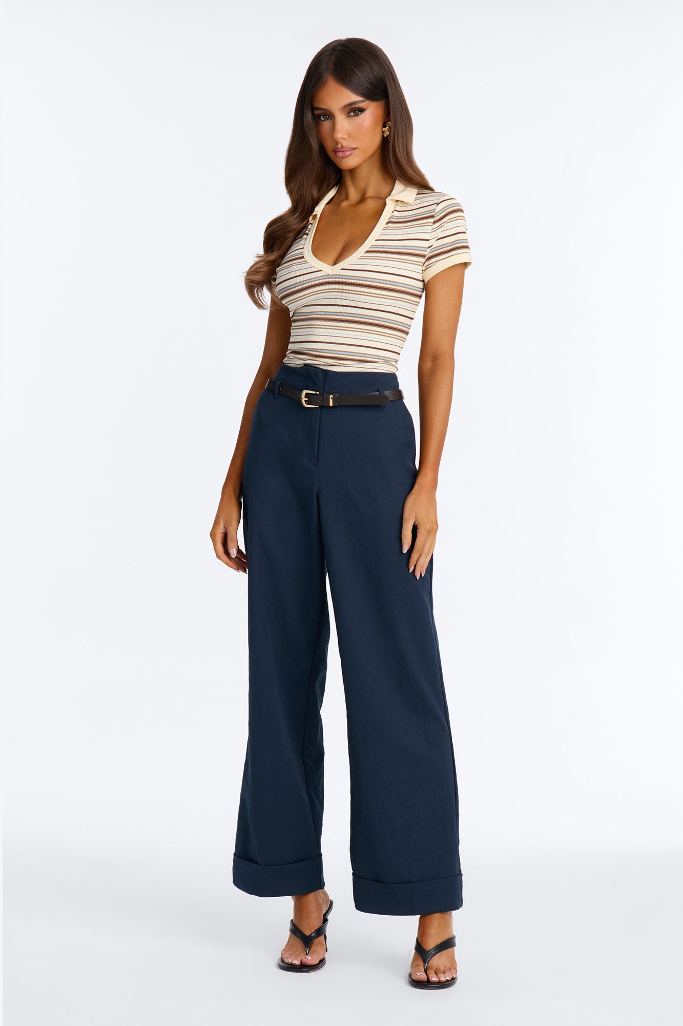 Too Easy High Rise Belted Trouser - Navy