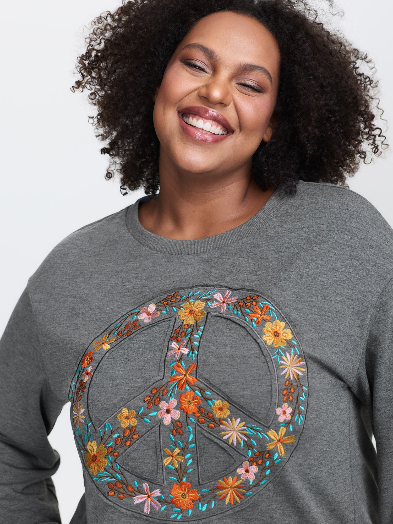 Floral Embroidered Applique Slit Sweatshirt
