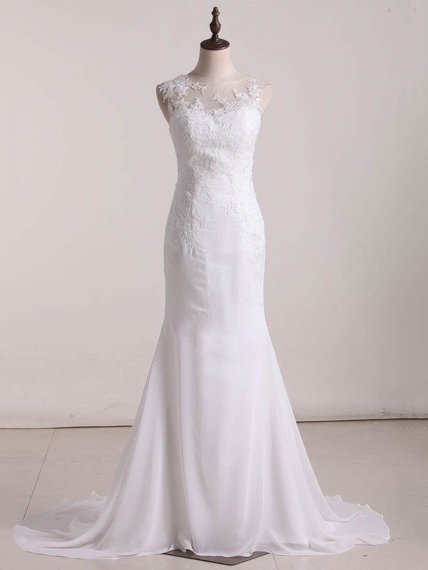 Elegant Mermaid Sleeveless Chiffon Wedding Dresses with Sweep Train