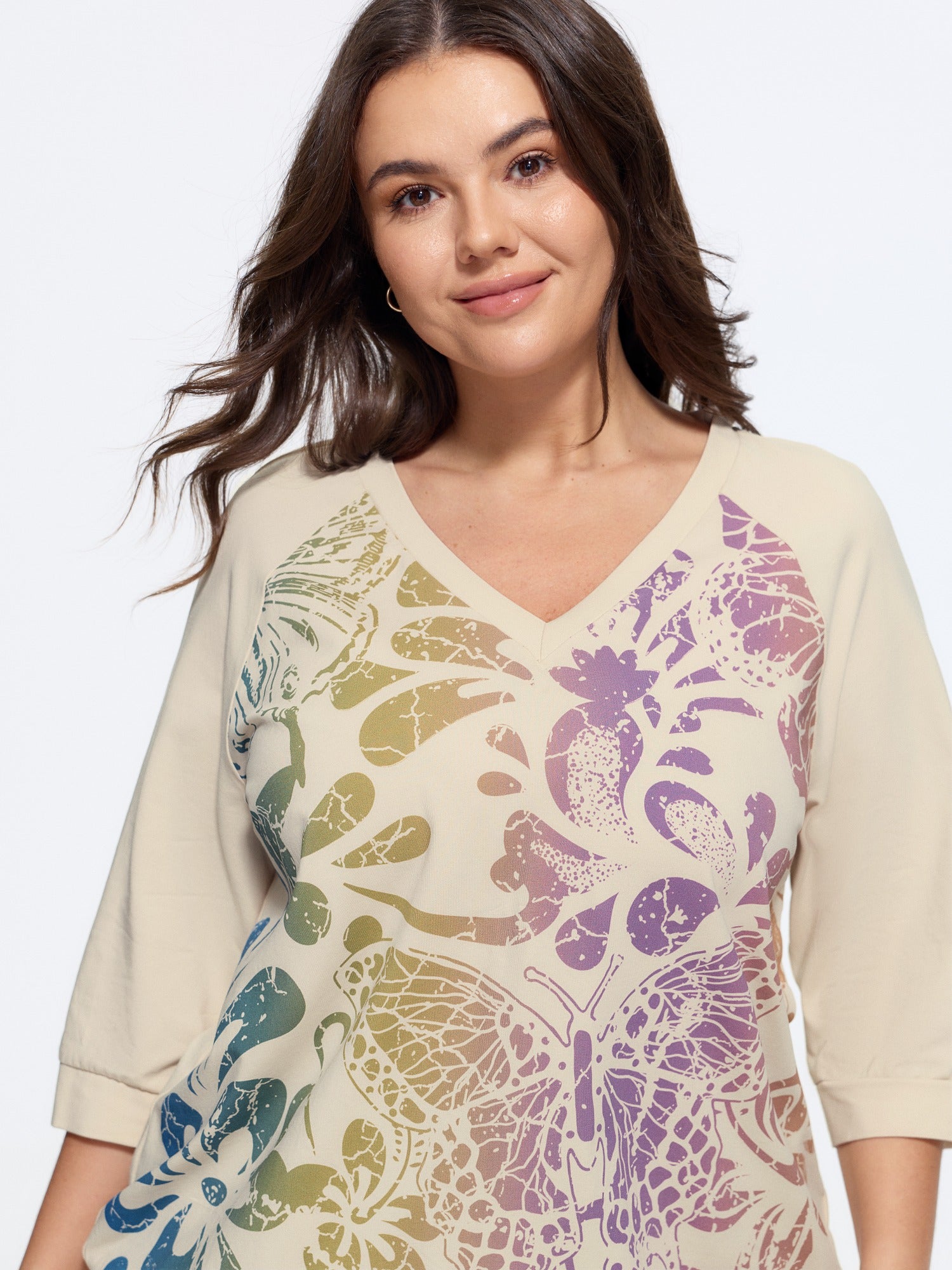 Cotton Gradient Butterfly Print Casual T‑Shirt