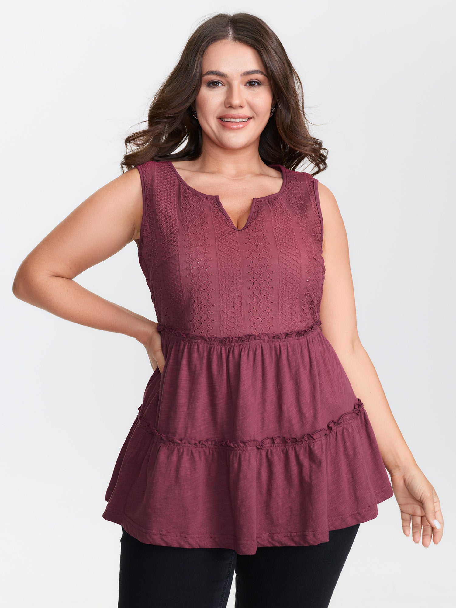 Cotton Notched Neck Layered Tank Top