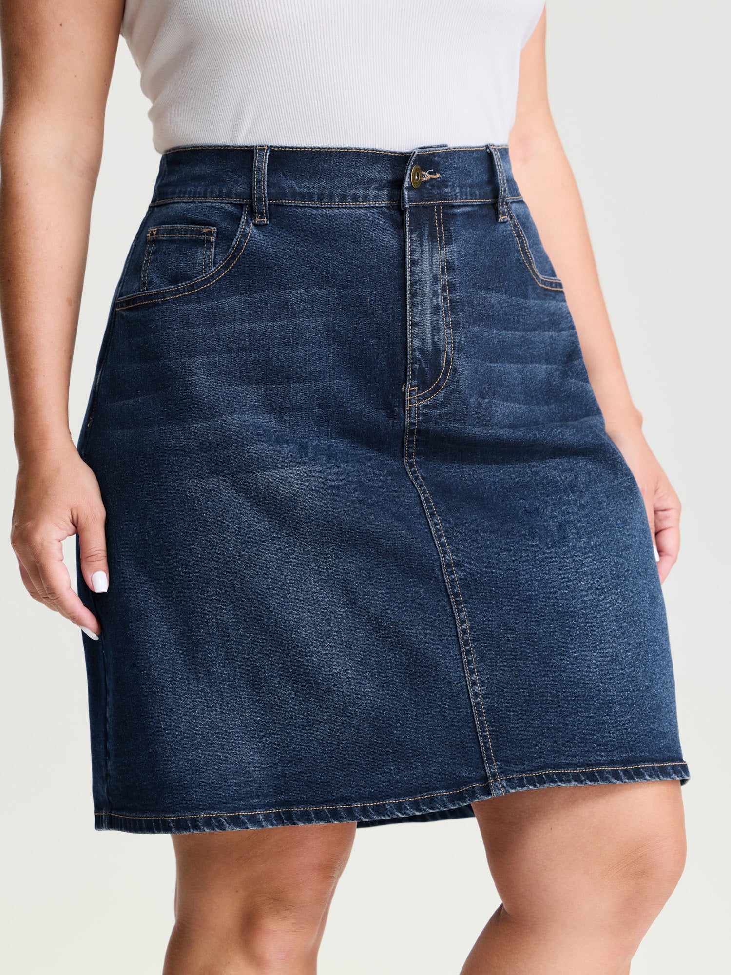 Stretchy Bootcut Seamed Denim Skirt