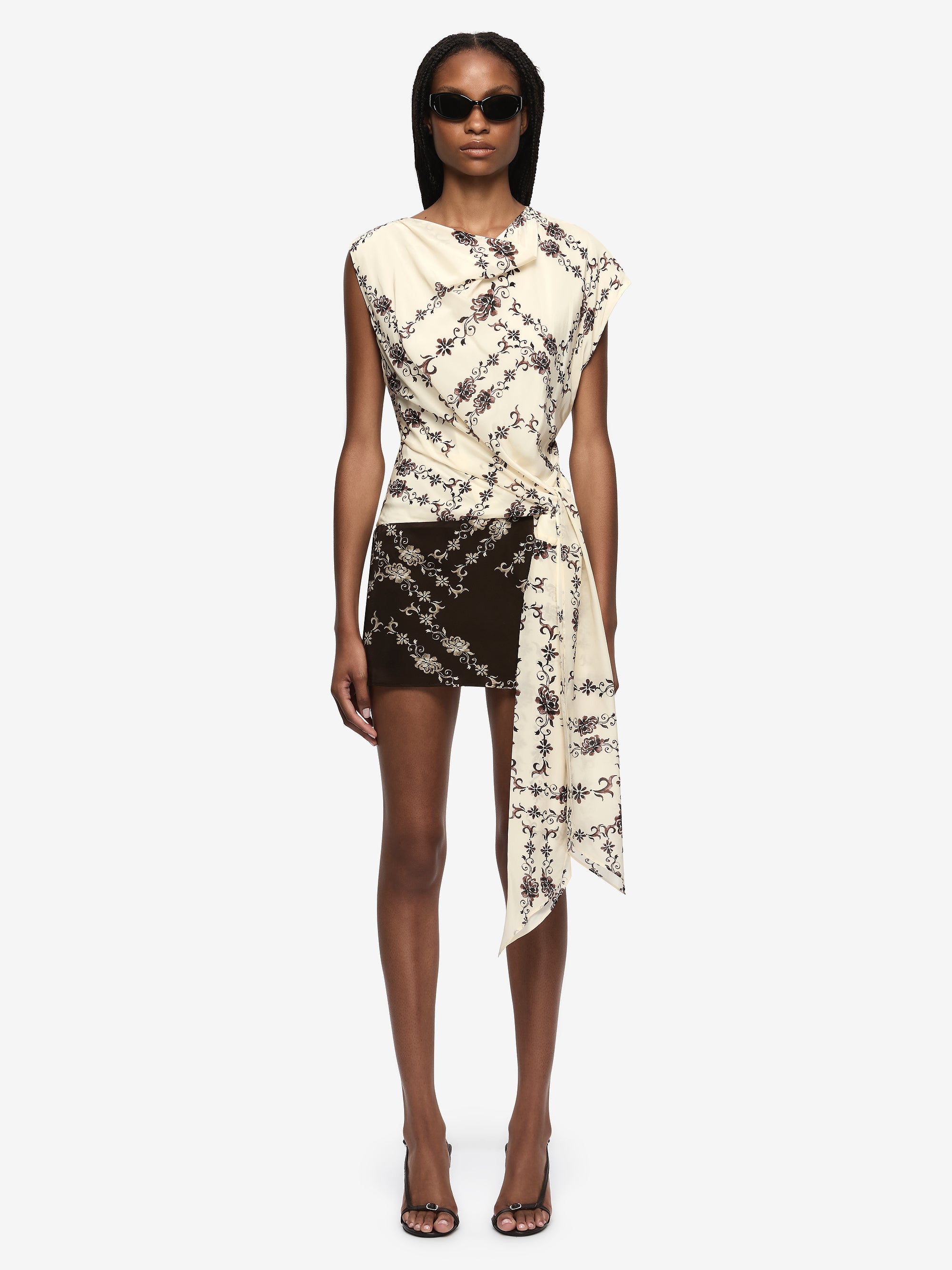 MYAH MINI DRESS - GEO VINE FLORAL CHOC/CREAM